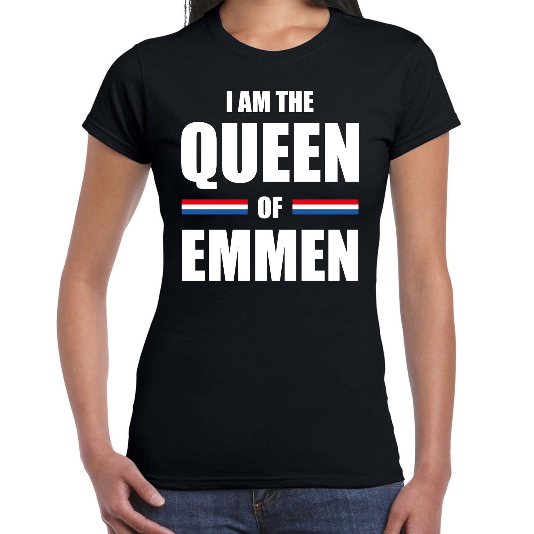 I am the Queen of Emmen Koningsdag t-shirt zwart voor dames