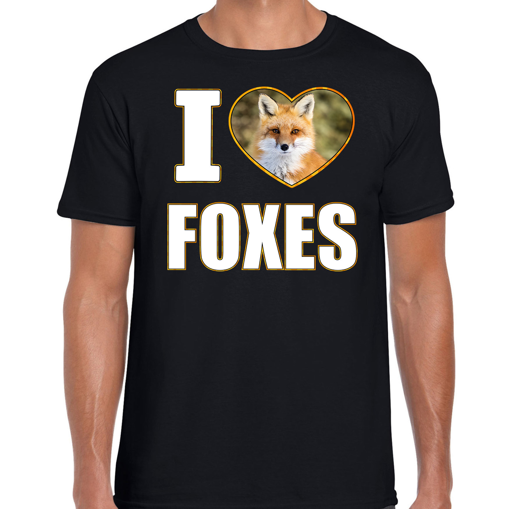 I love foxes t-shirt met dieren foto van een vos zwart voor heren