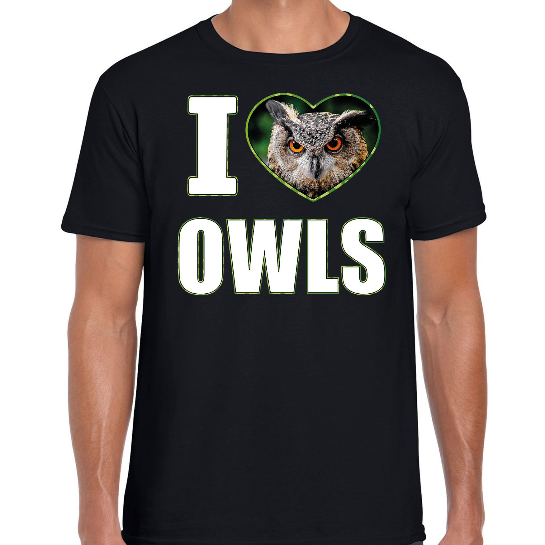 I love owls t-shirt met dieren foto van een uil zwart voor heren