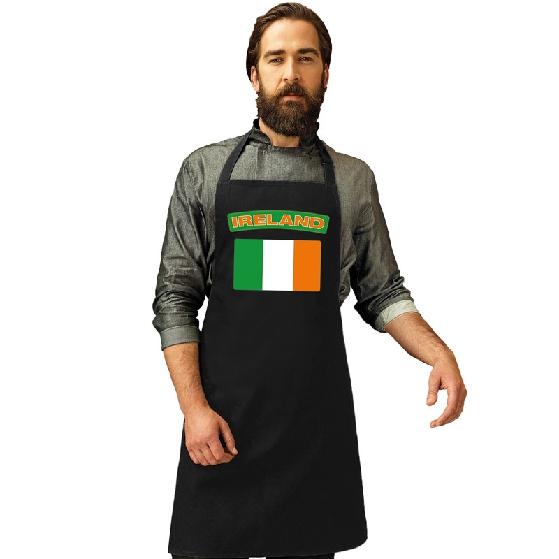 Ierland vlag barbecueschort/ keukenschort zwart volwassenen