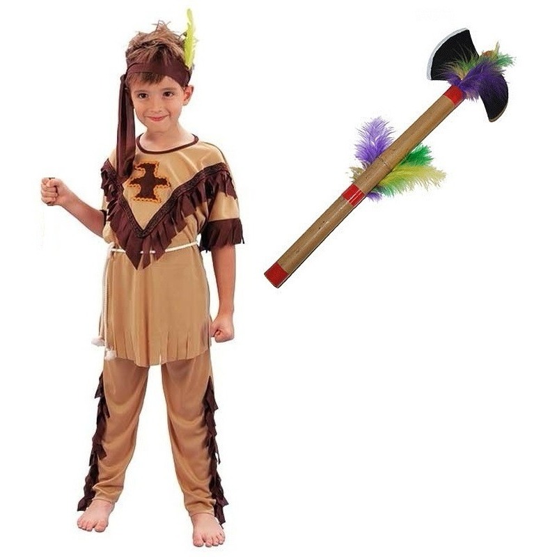 Indianen kostuum maat S met tomahawk voor kinderen