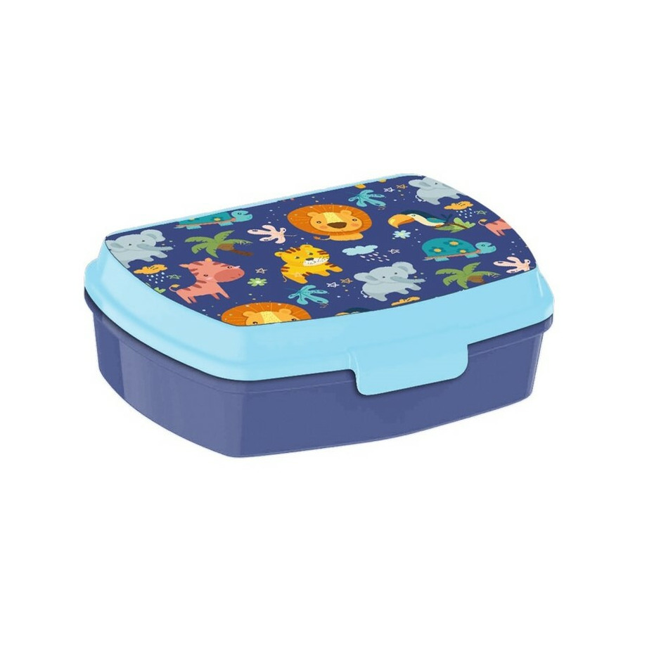 Into the jungle broodtrommel-lunchbox voor kinderen blauw kunststof 20 x 10 cm