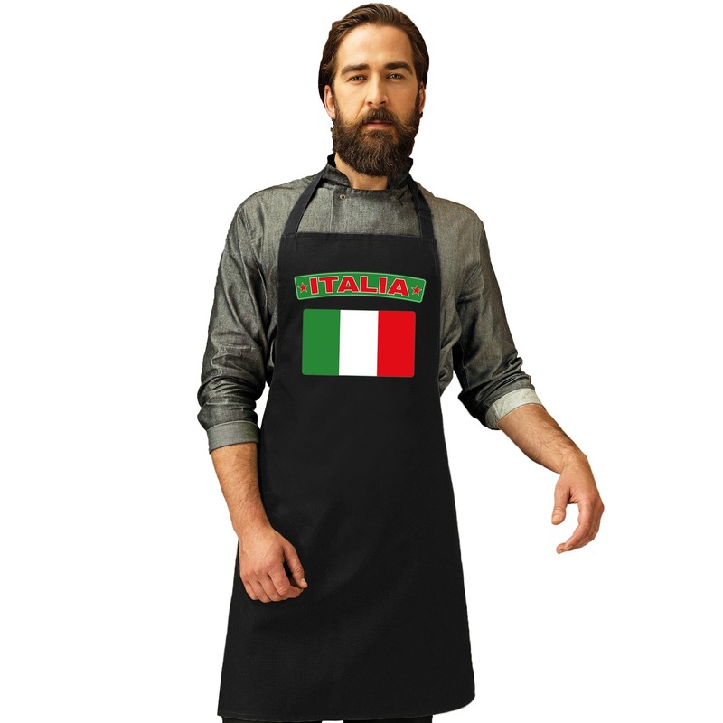 Italie vlag barbecueschort/ keukenschort zwart volwassenen -