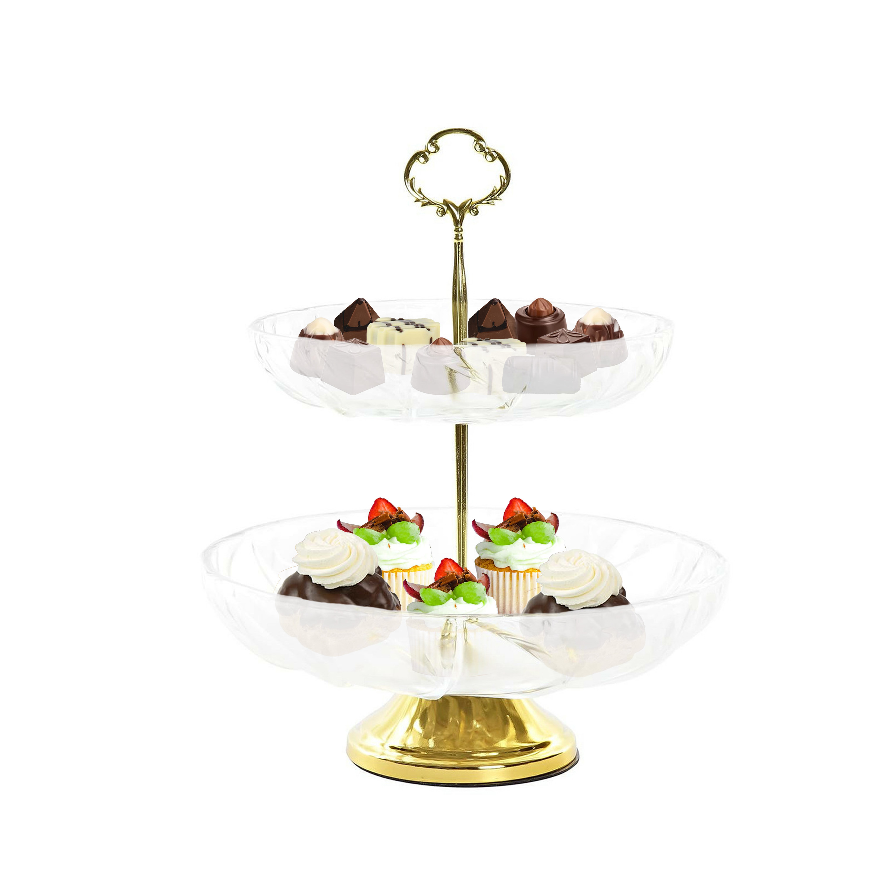 Items Design 2 laags high tea etagere goud-transparant metaal-glas 25 x 29 cm