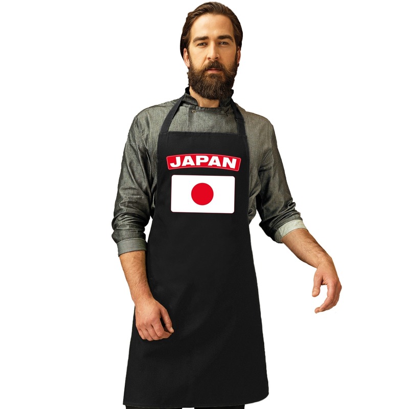 Japan vlag barbecueschort/sushi keukenschort zwart volwassenen -