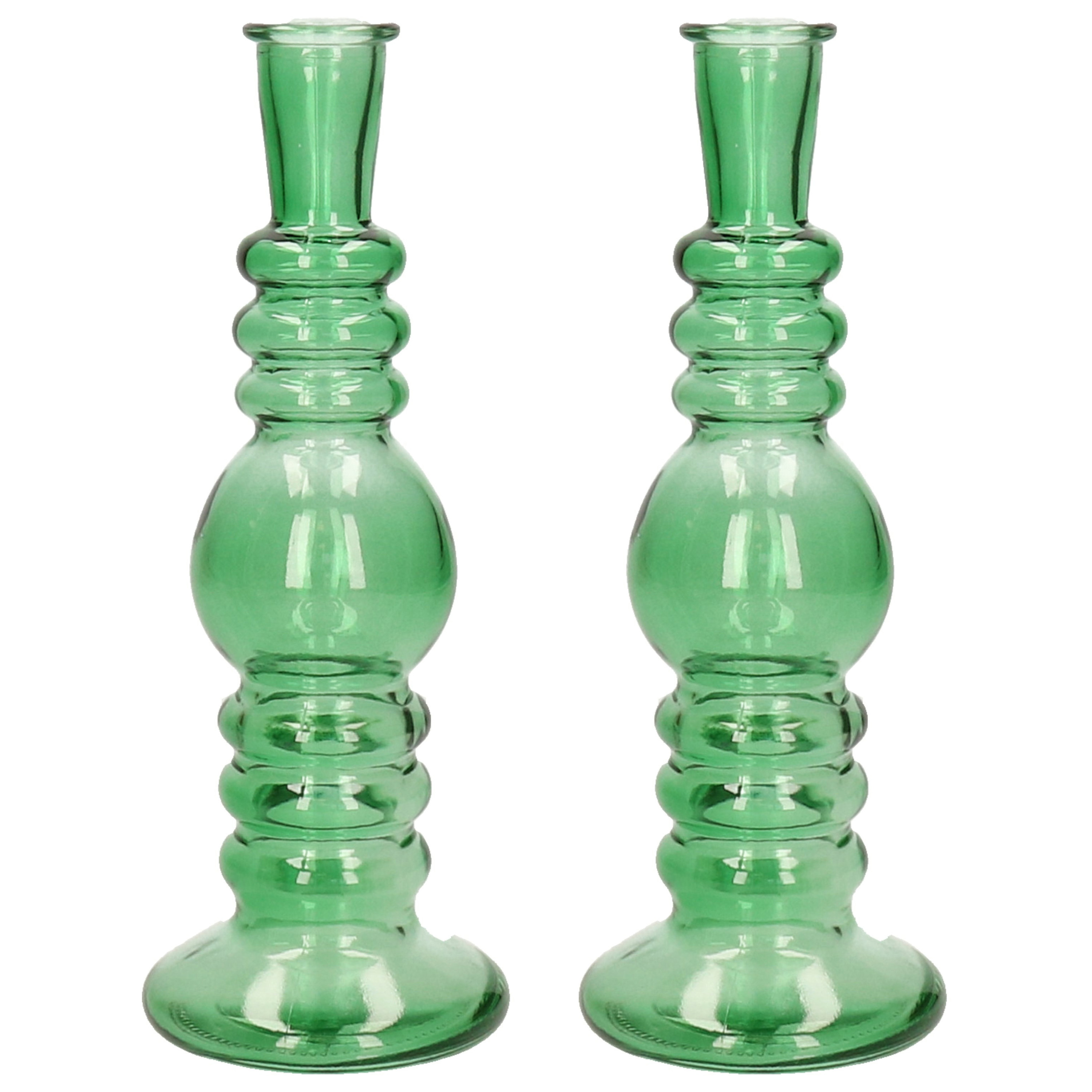 Kaarsen kandelaar Florence 2x groen glas helder D8,5 x H23 cm