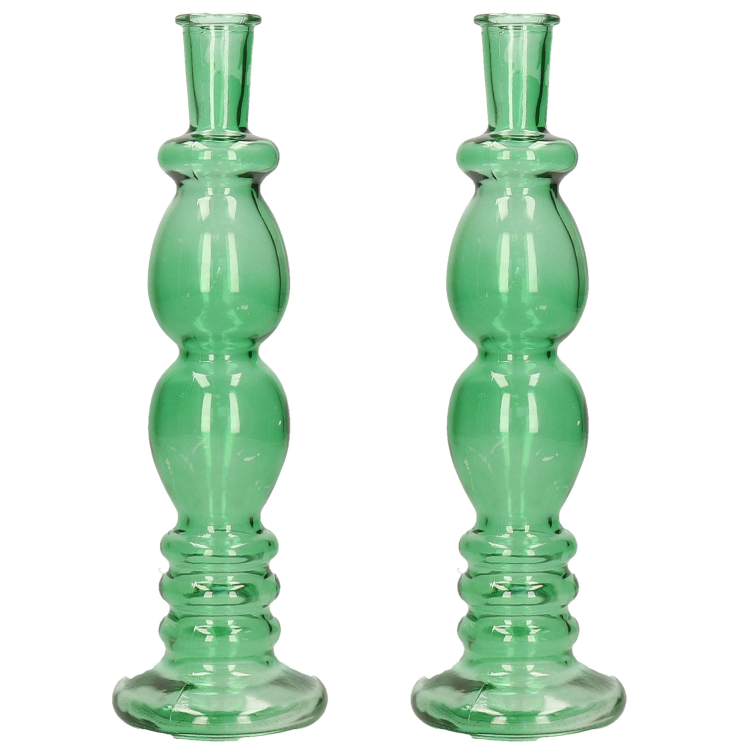Kaarsen kandelaar Florence 2x groen glas helder D9 x H28 cm