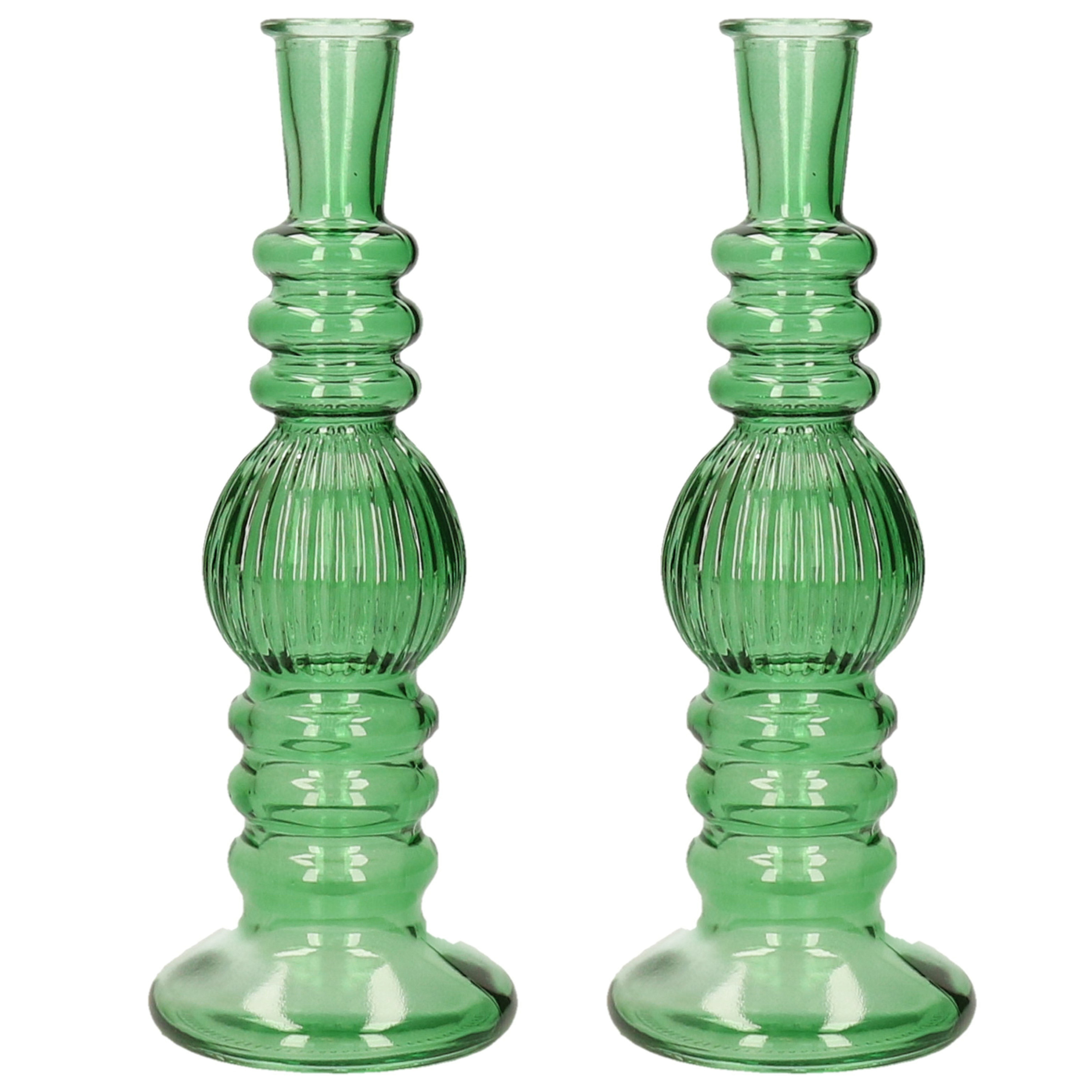 Kaarsen kandelaar Florence 2x groen glas ribbel D8,5 x H23 cm