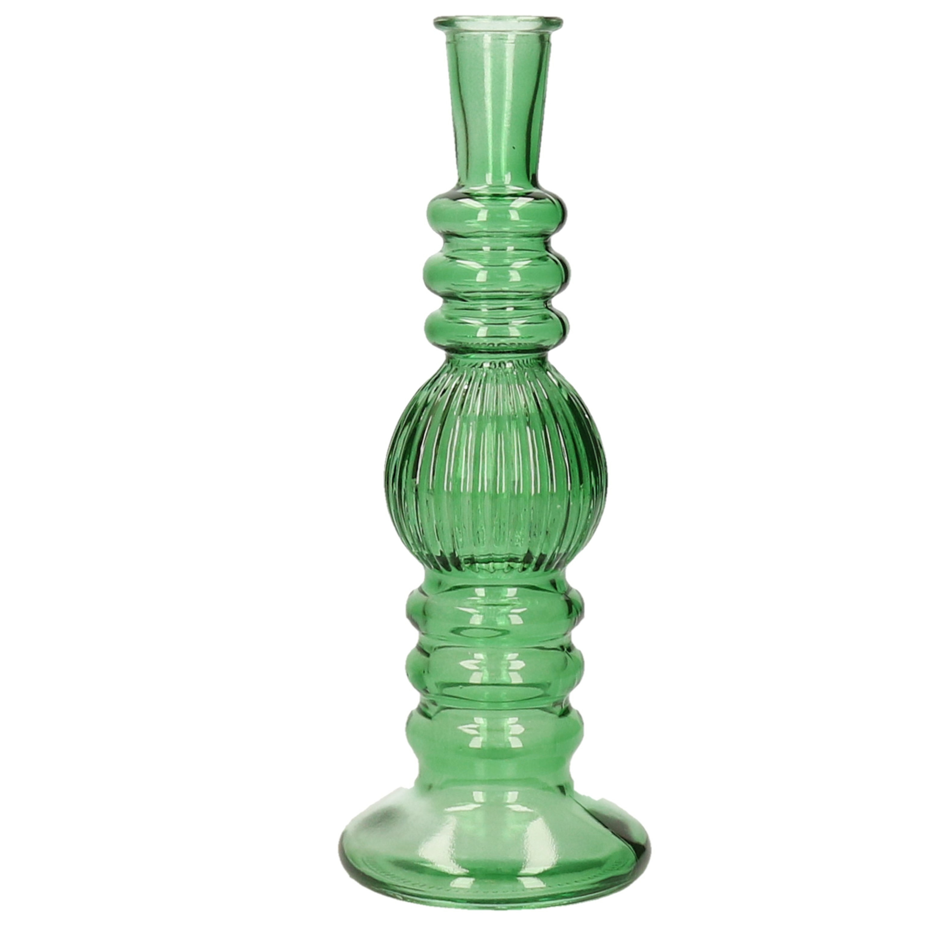 Kaarsen kandelaar Florence groen glas ribbel D8,5 x H23 cm