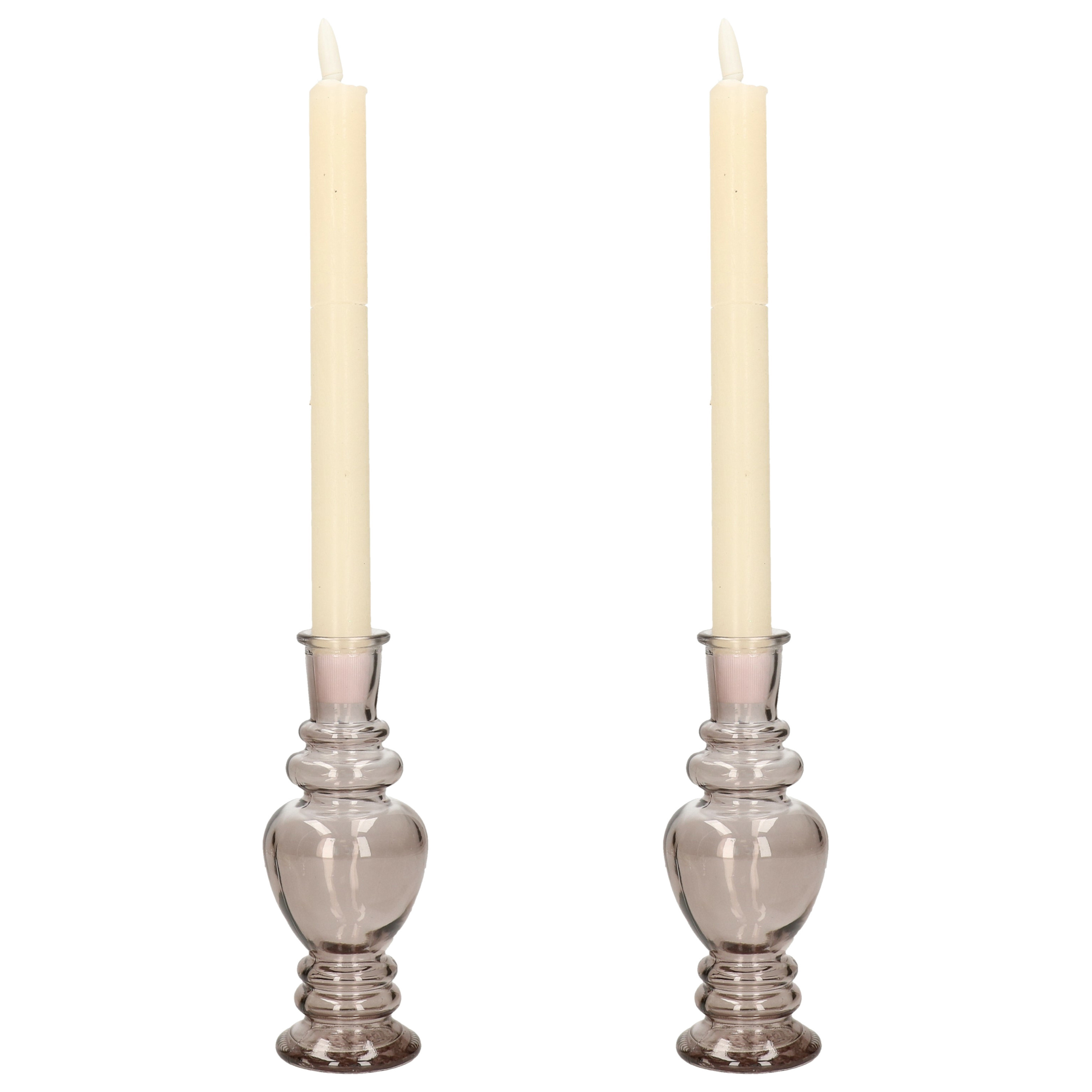 Kaarsen kandelaar Venice 2x gekleurd glas helder grijs smoke D5,7 x H15 cm