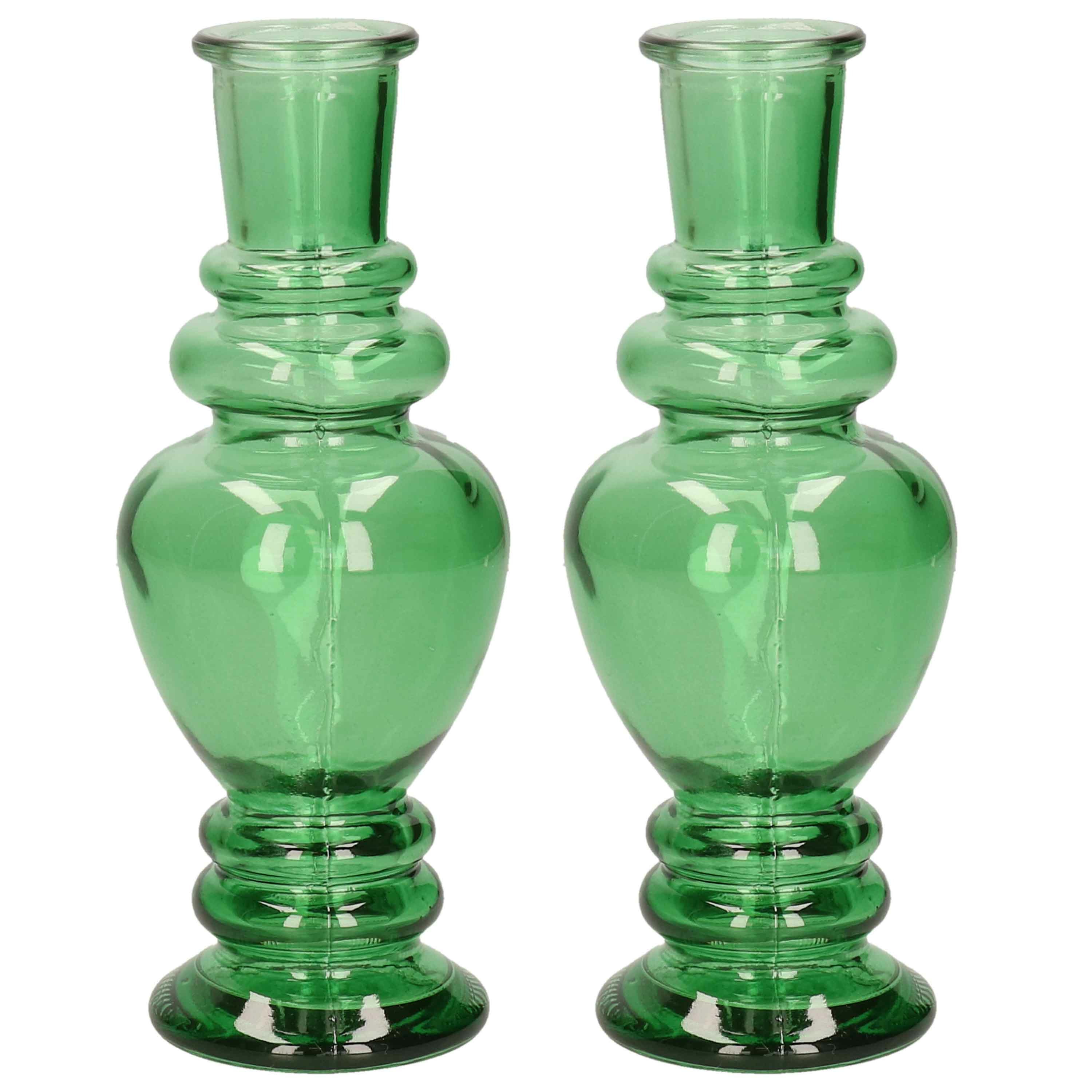 Kaarsen kandelaar Venice 2x gekleurd glas helder groen D5,7 x H15 cm