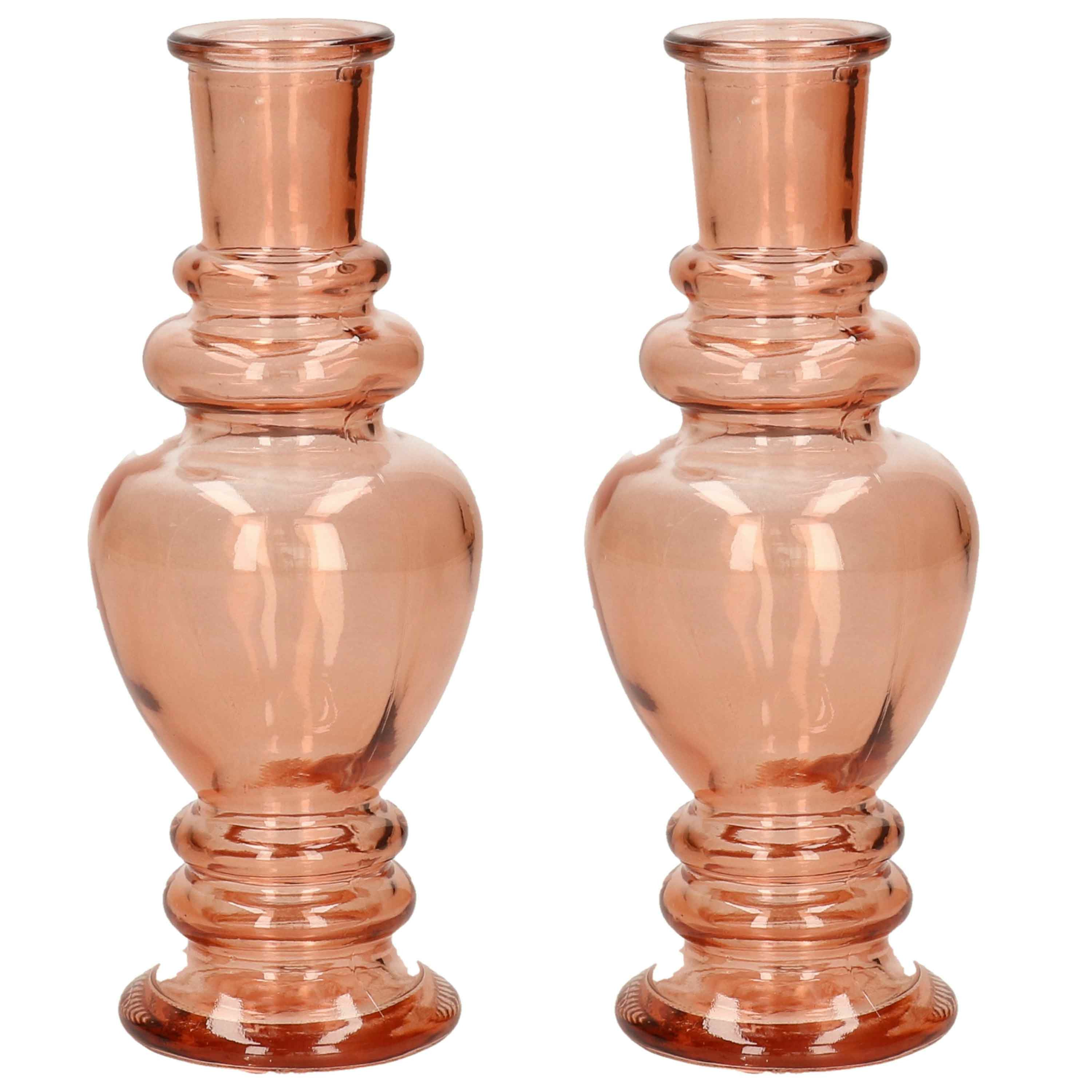 Kaarsen kandelaar Venice 2x gekleurd glas helder zacht oranje D5,7 x H15 cm