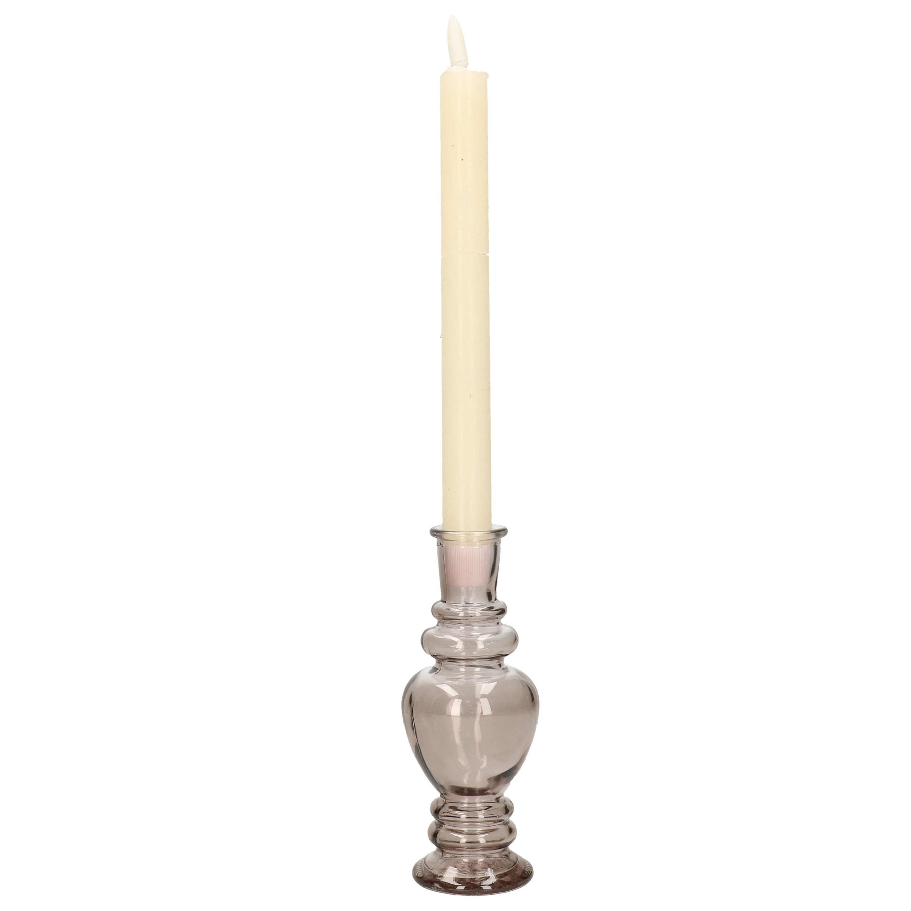 Kaarsen kandelaar Venice gekleurd glas helder grijs smoke D5,7 x H15 cm