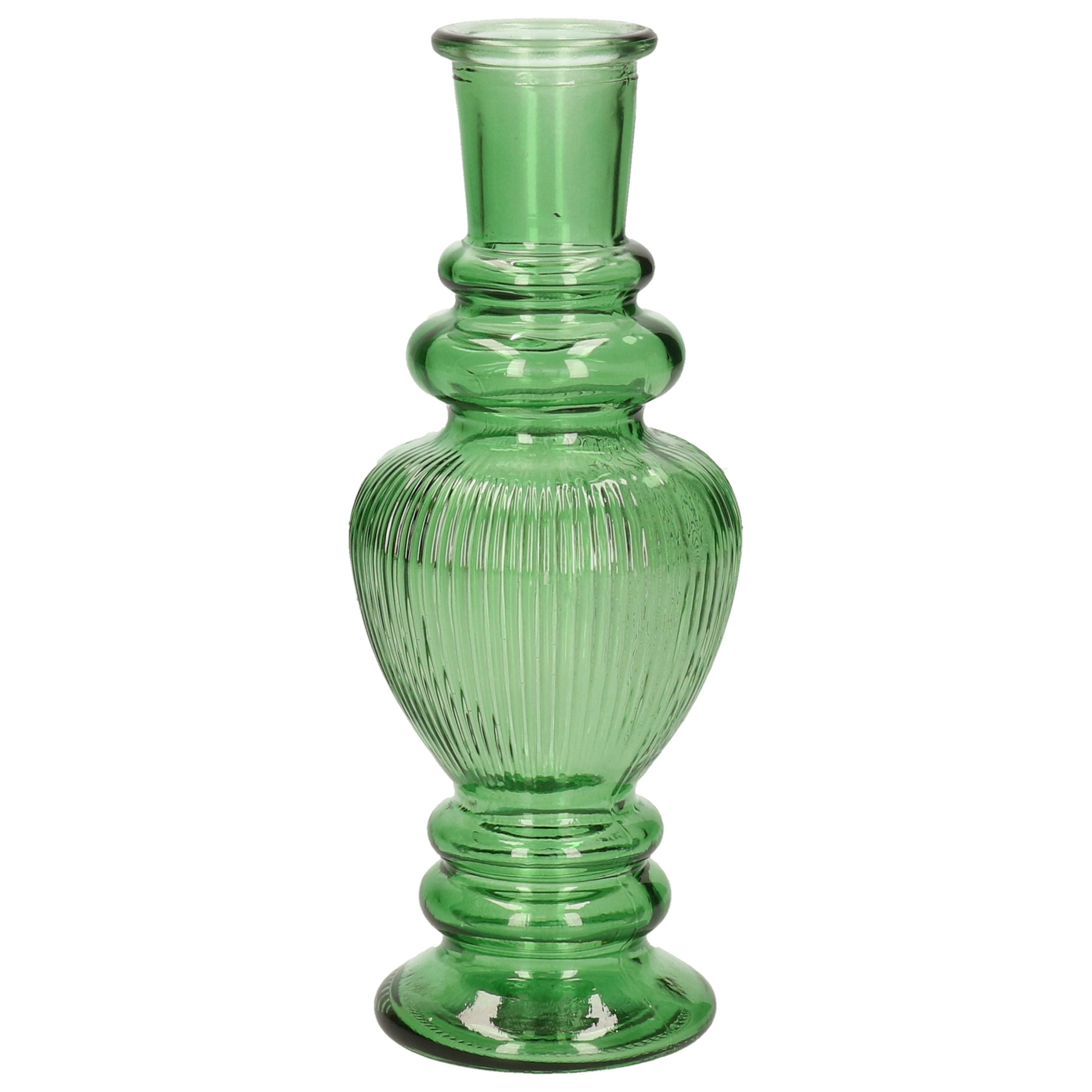 Kaarsen kandelaar Venice gekleurd glas ribbel groen D5,7 x H15 cm