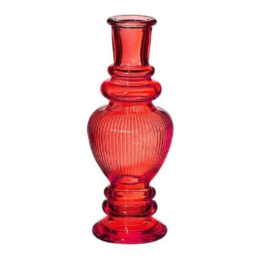 Kaarsen kandelaar Venice gekleurd glas ribbel koraal rood D5,7 x H15 cm
