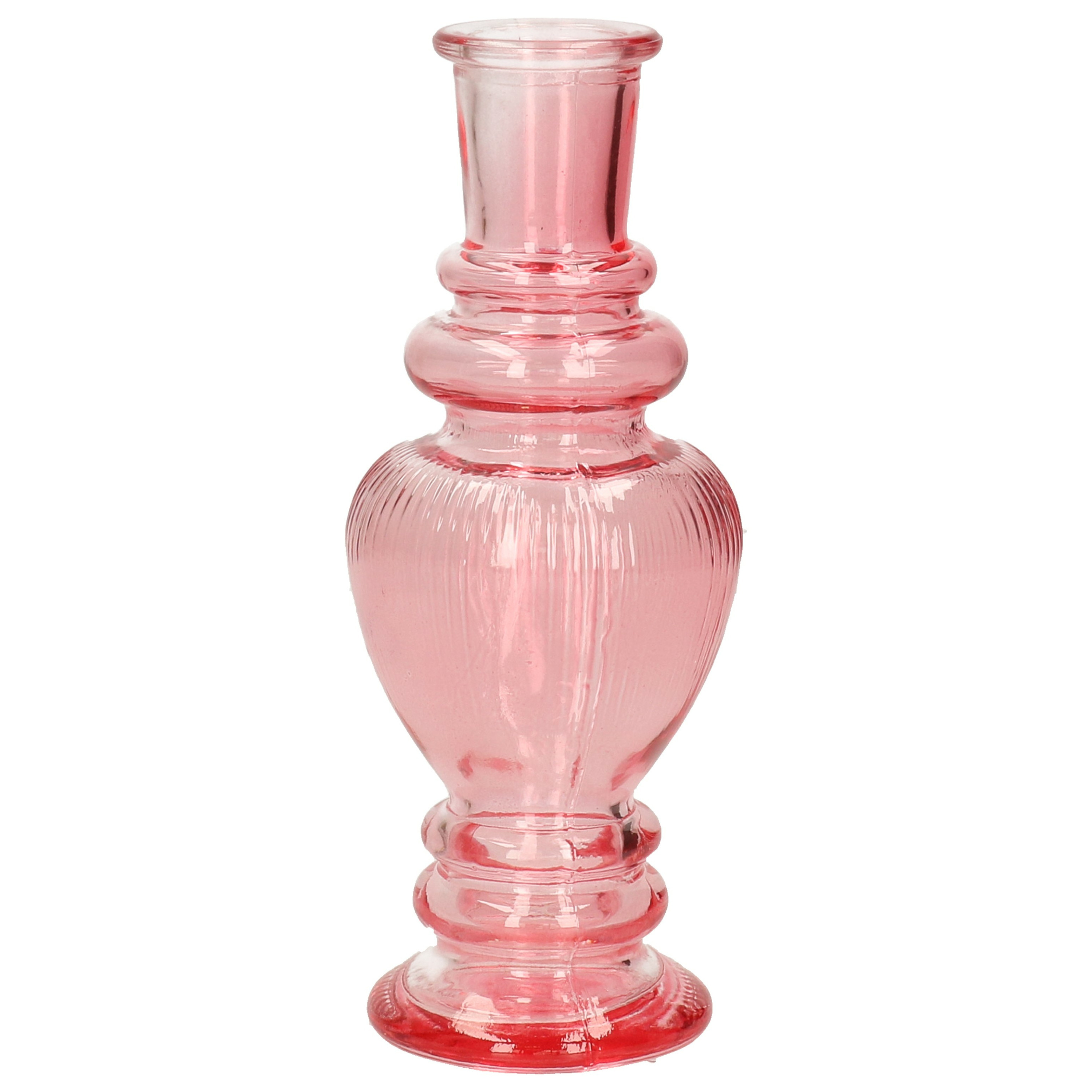 Kaarsen kandelaar Venice gekleurd glas ribbel roze D5,7 x H15 cm