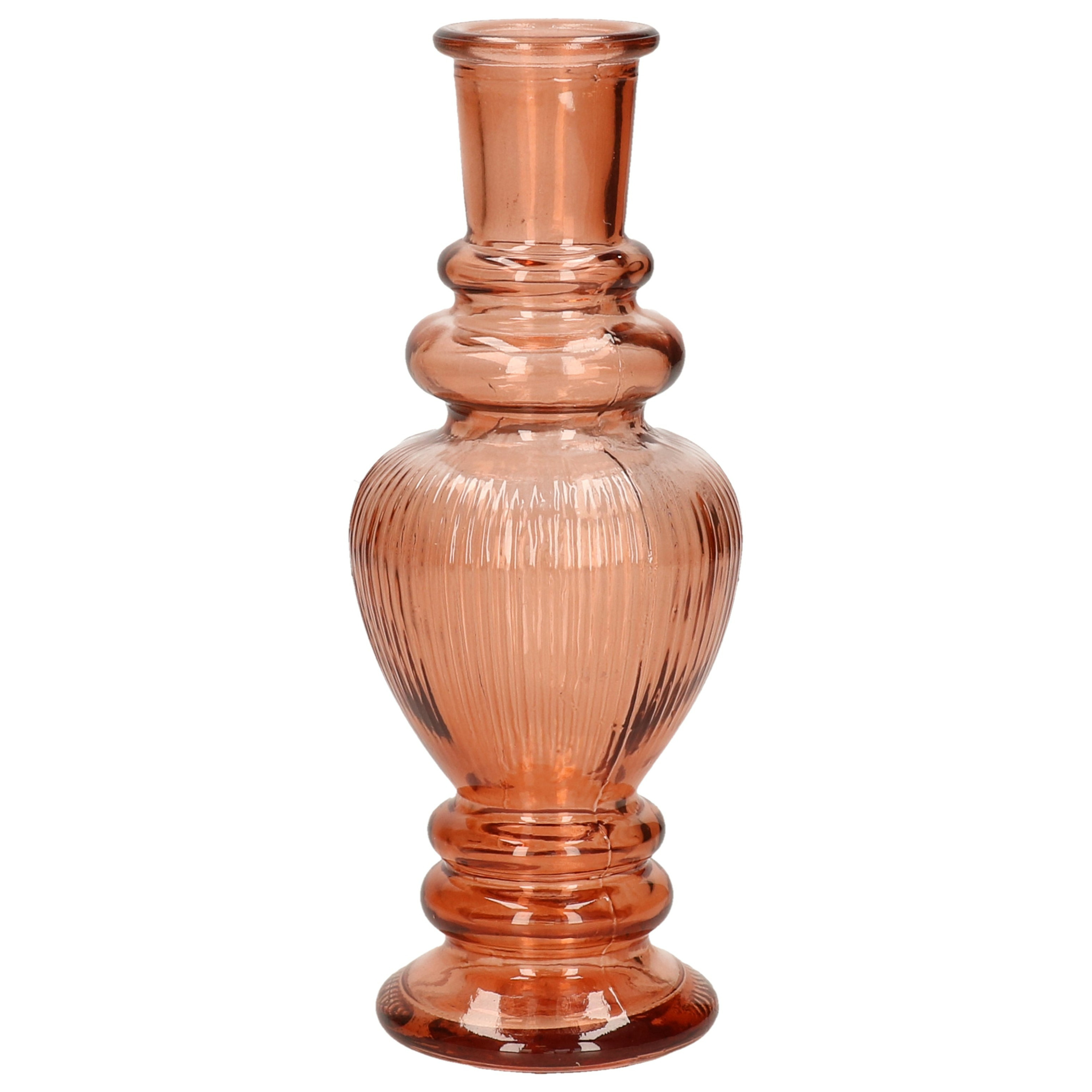 Kaarsen kandelaar Venice gekleurd glas ribbel zacht oranje D5,7 x H15 cm