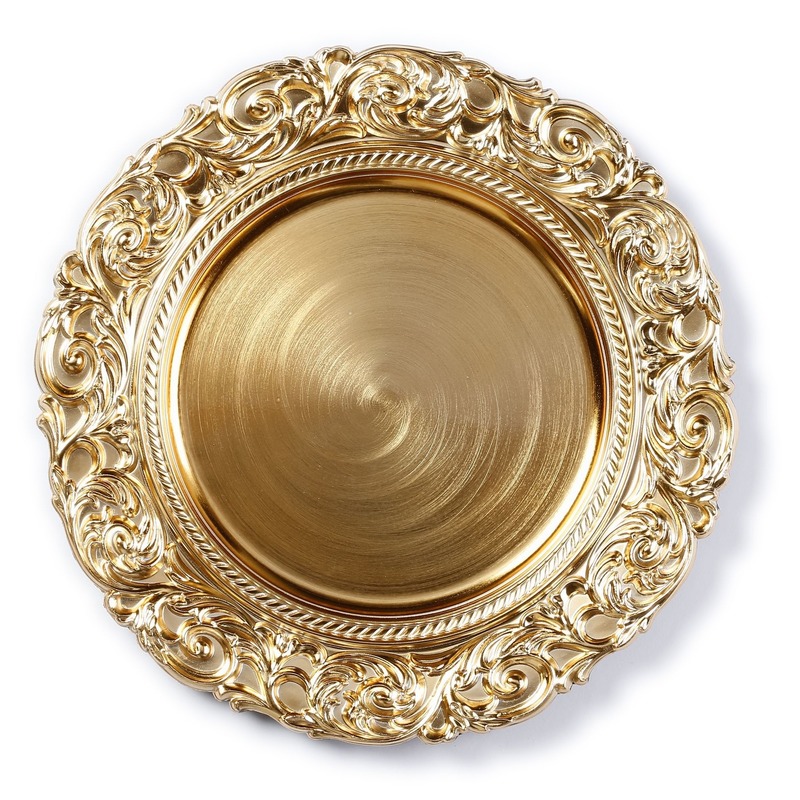 Kaarsenbord-plateau goud decoratieve rand 33 cm rond