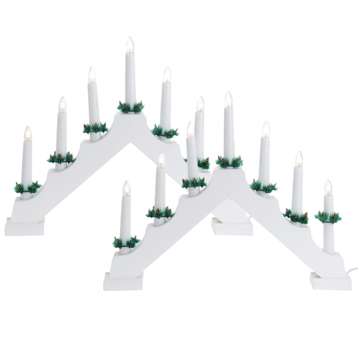 Kaarsenbruggen 2x stuks LED verlichting wit hout 39,5 cm