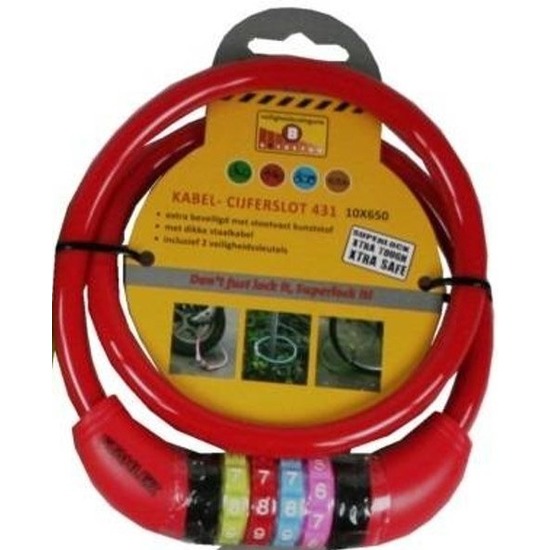 Kabelslot met cijferslot rood 10 x 650 mm
