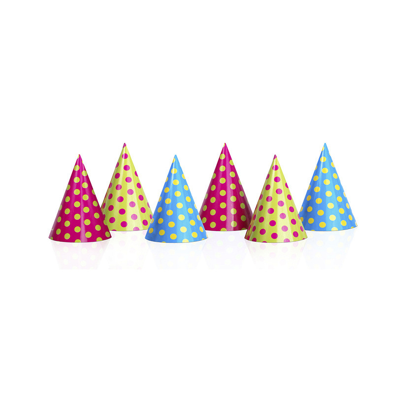 Merkloos Kartonnen feest verjaardag hoedjes met stippen 12x stuks -