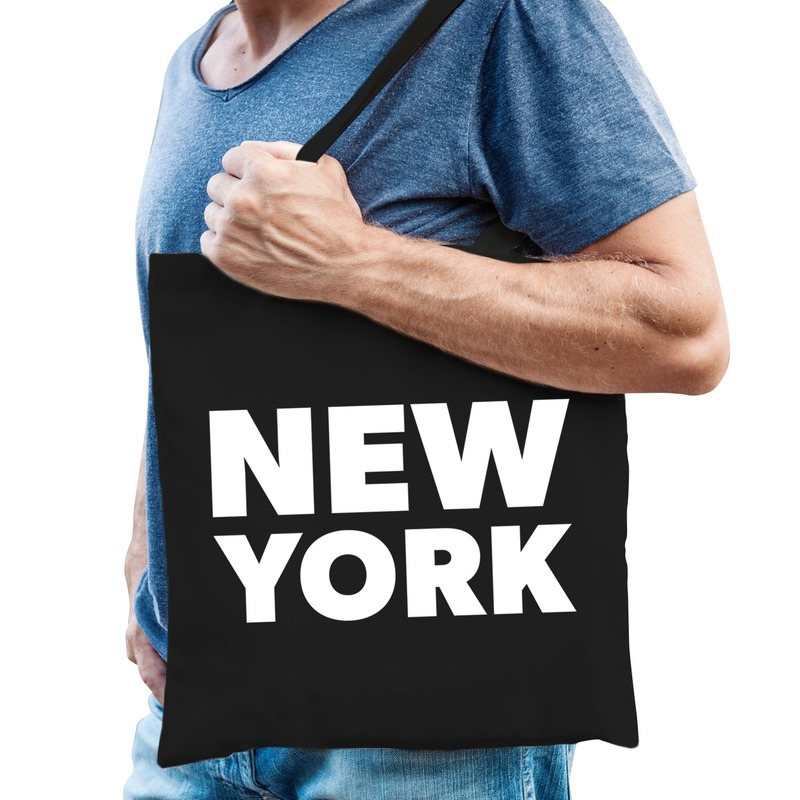 Katoenen Amerika-wereldstad tasje New York zwart