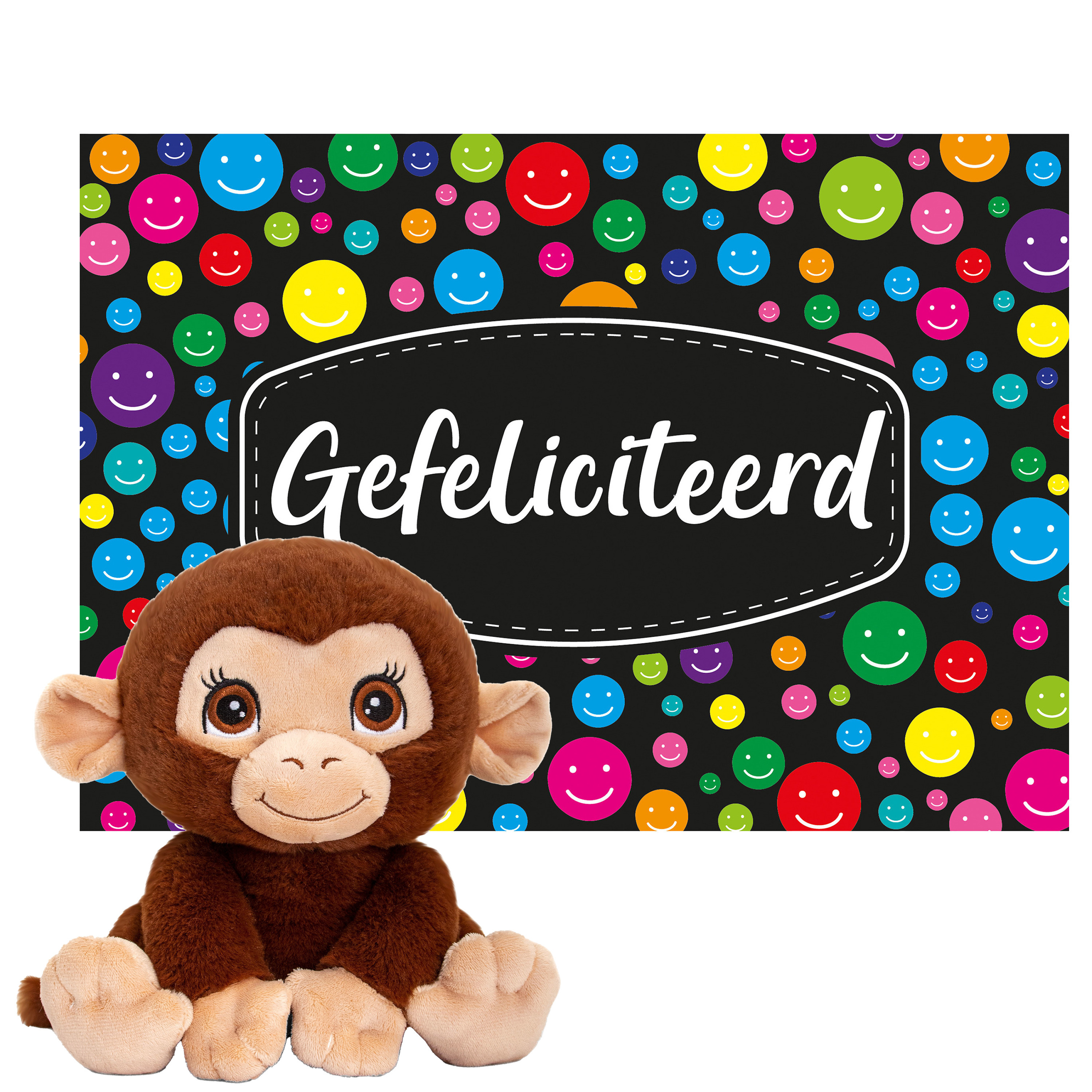 Keel toys Cadeaukaart Gefeliciteerd met knuffeldier chimpansee aap 25 cm