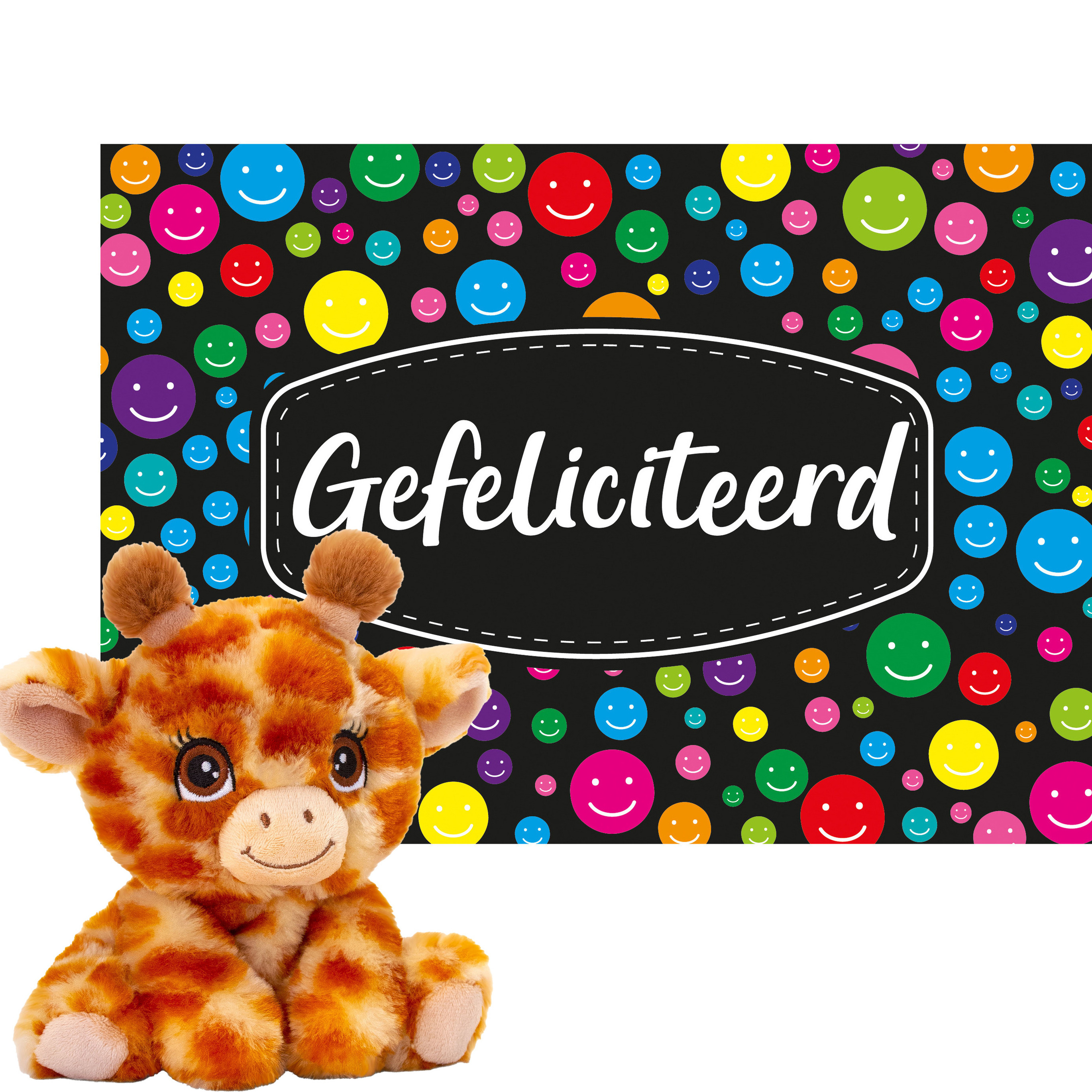 Keel toys Cadeaukaart Gefeliciteerd met knuffeldier giraffe 16 cm