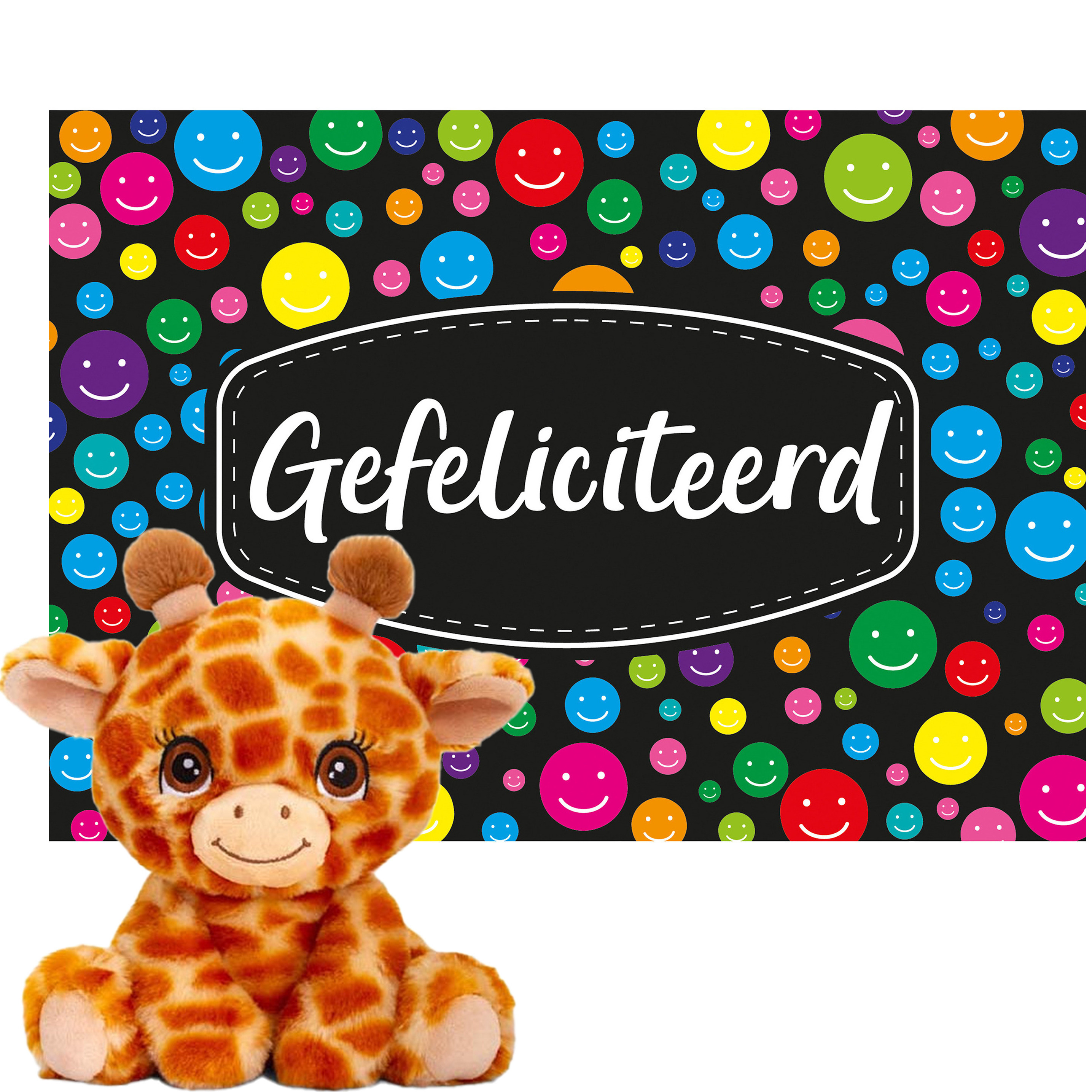 Keel toys Cadeaukaart Gefeliciteerd met knuffeldier giraffe 25 cm