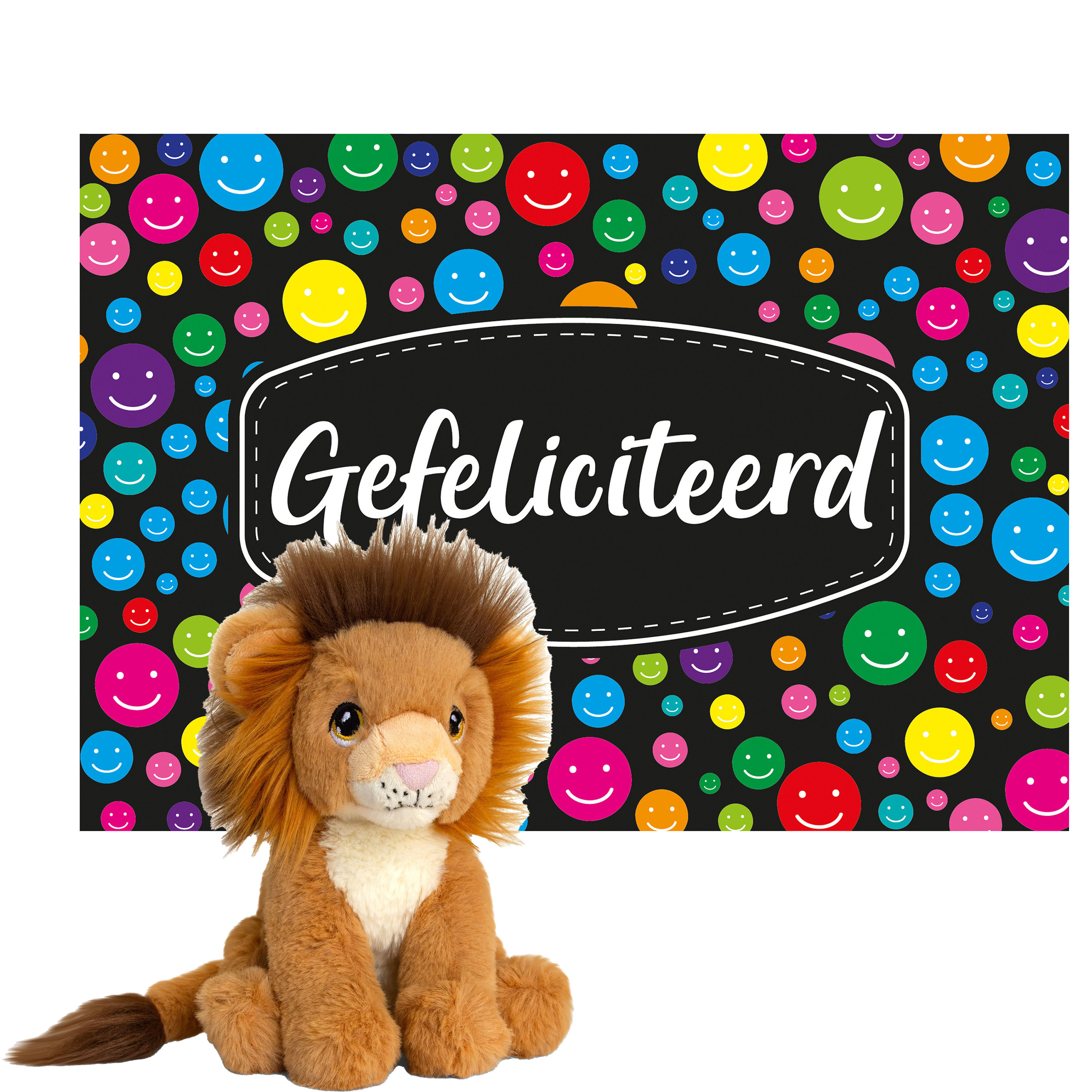 Keel toys Cadeaukaart Gefeliciteerd met knuffeldier leeuw 18 cm