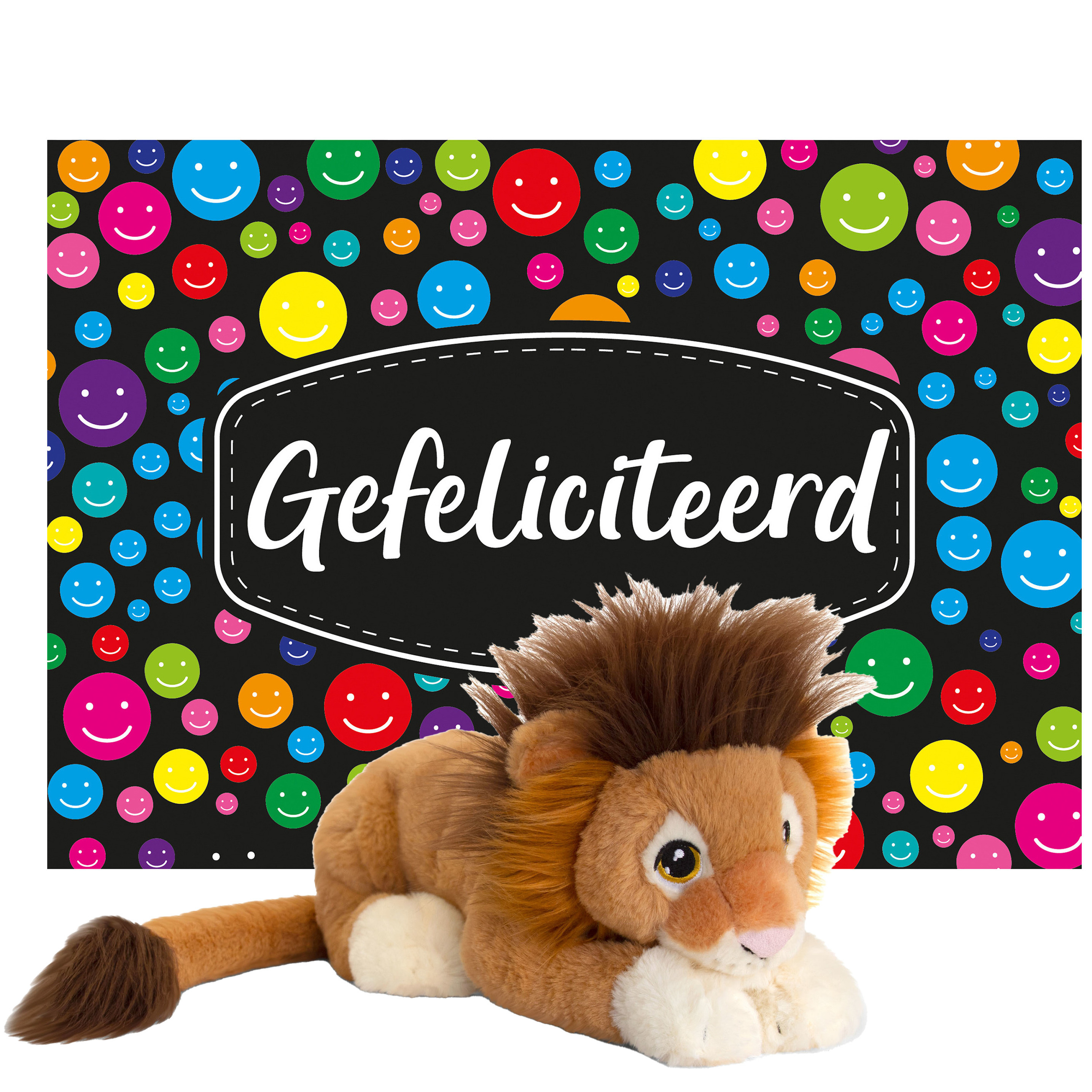 Keel toys Cadeaukaart Gefeliciteerd met knuffeldier leeuw 25 cm