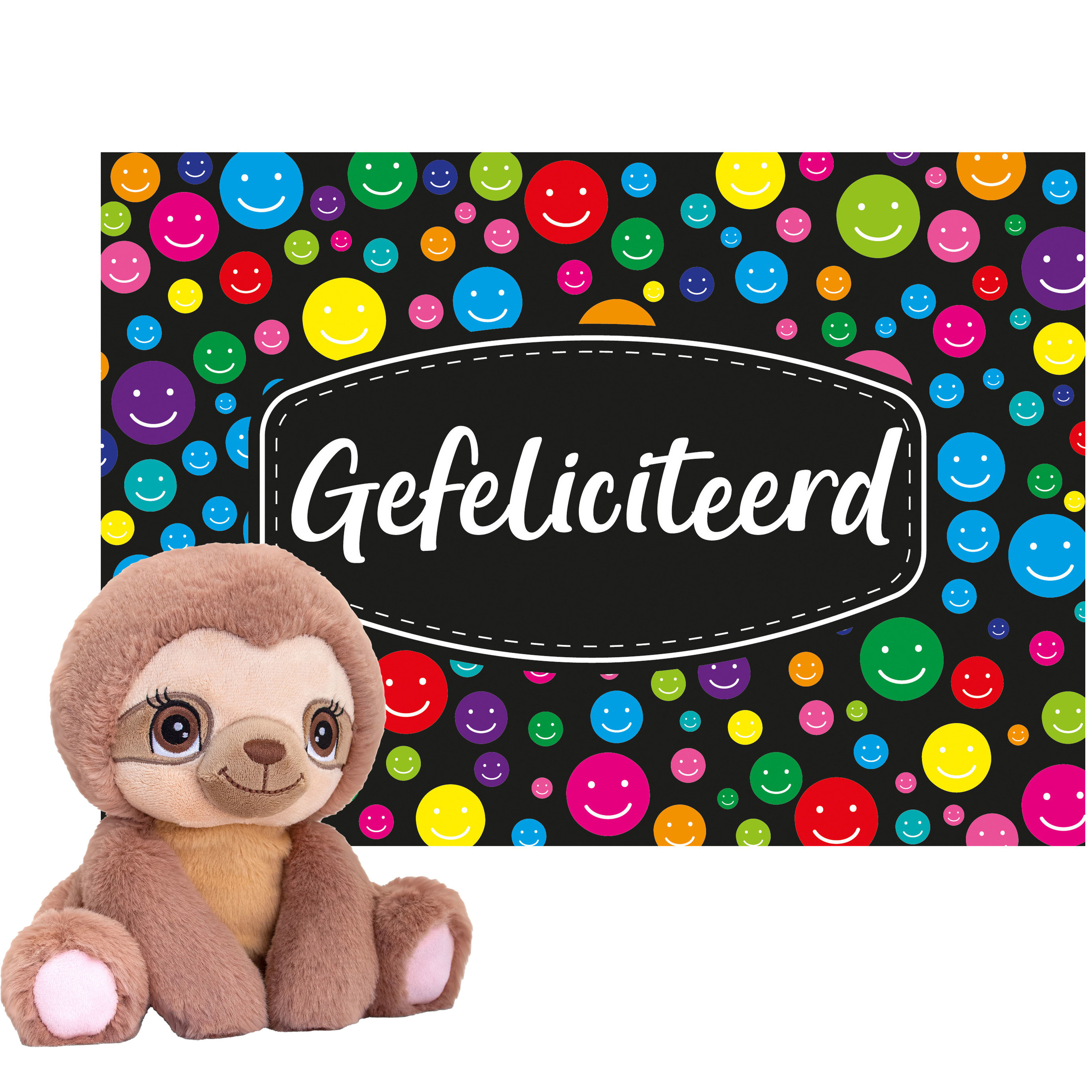 Keel toys Cadeaukaart Gefeliciteerd met knuffeldier luiaard 16 cm
