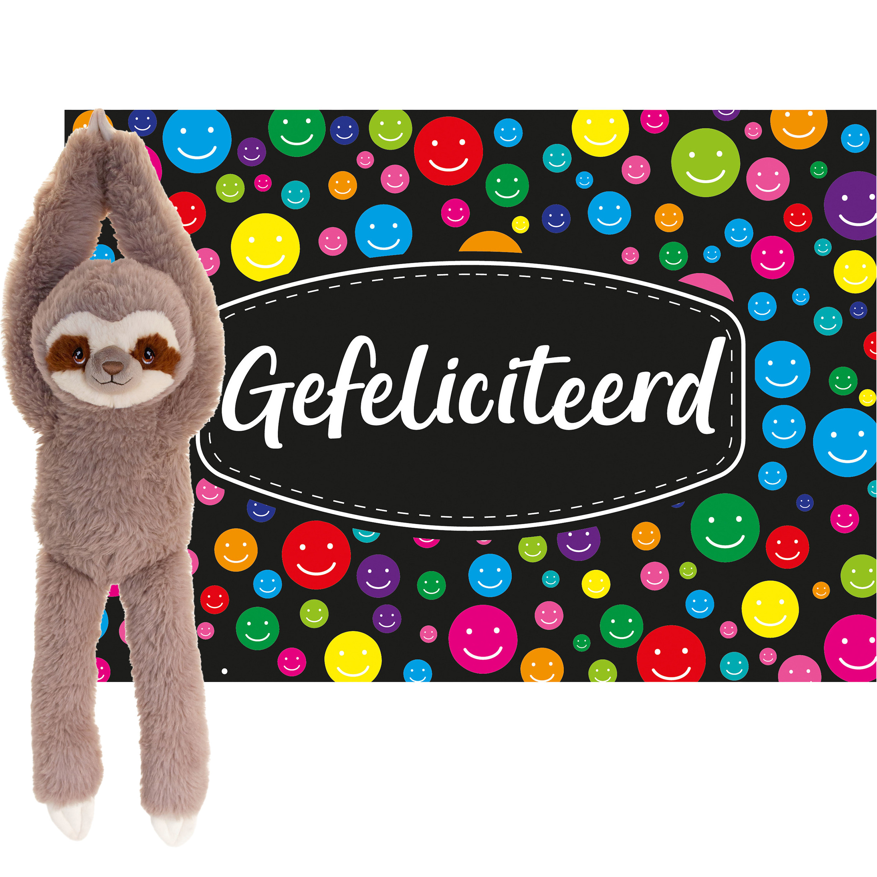 Keel toys Cadeaukaart Gefeliciteerd met knuffeldier luiaard 50 cm