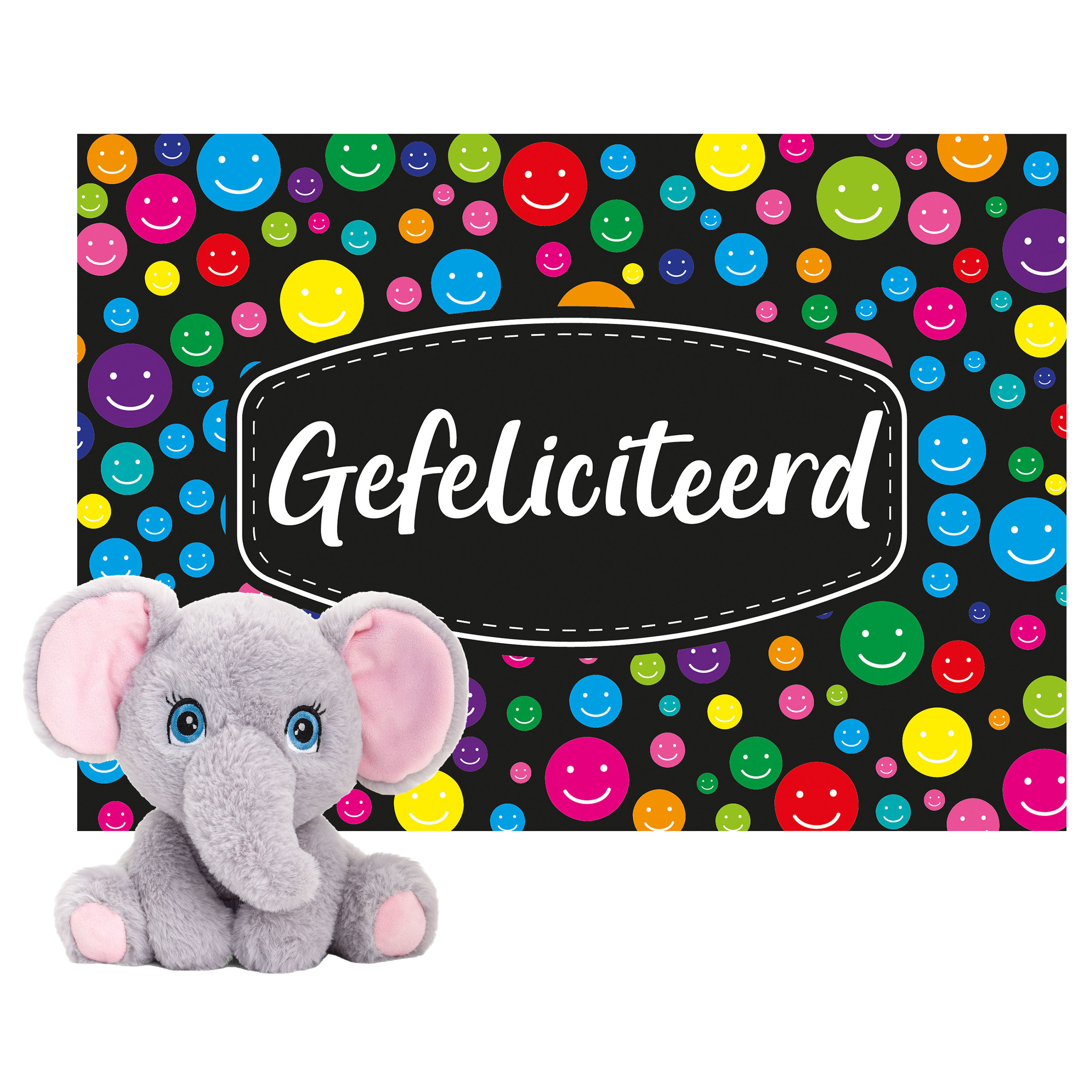 Keel toys Cadeaukaart Gefeliciteerd met knuffeldier olifant 18 cm