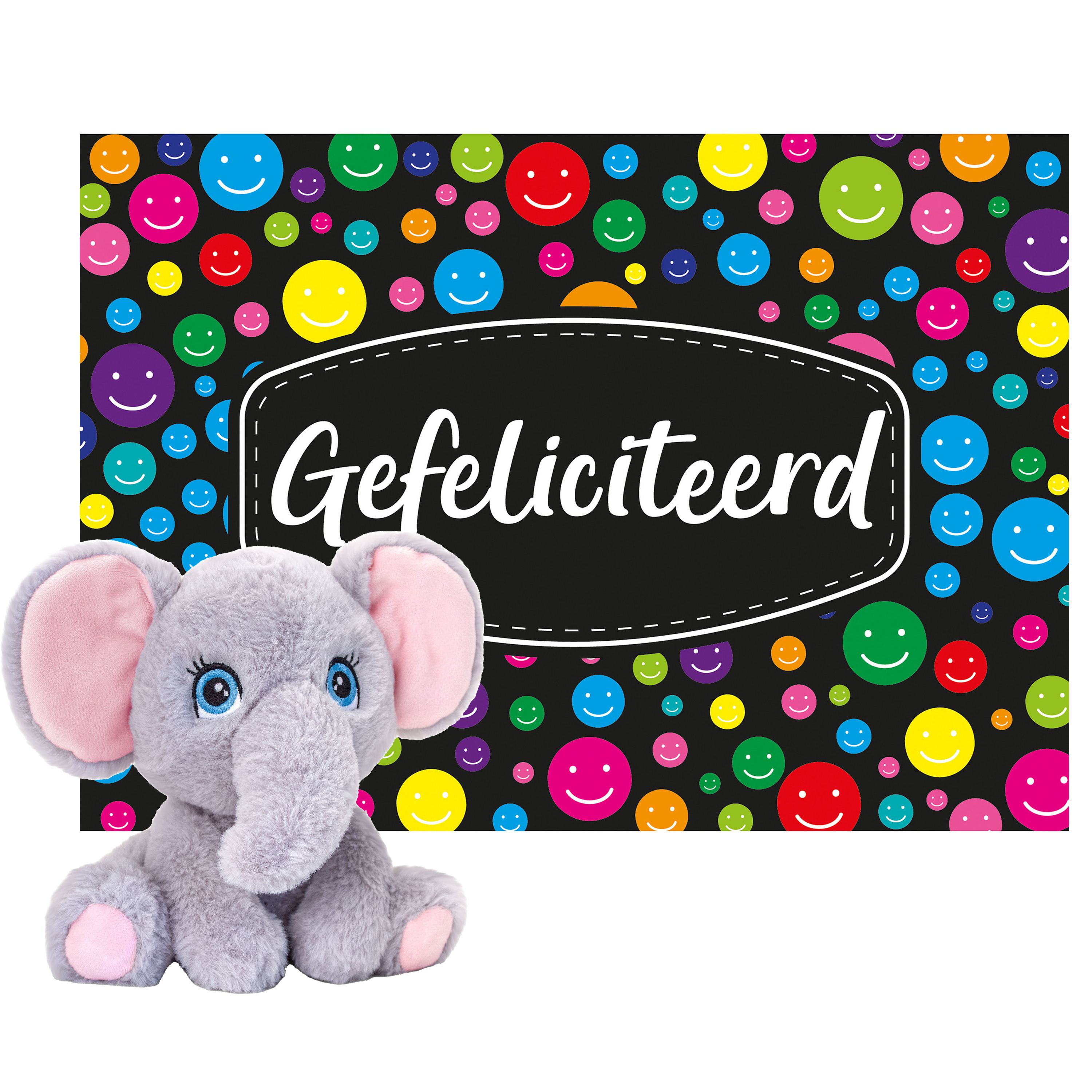 Keel toys Cadeaukaart Gefeliciteerd met knuffeldier olifant 25 cm