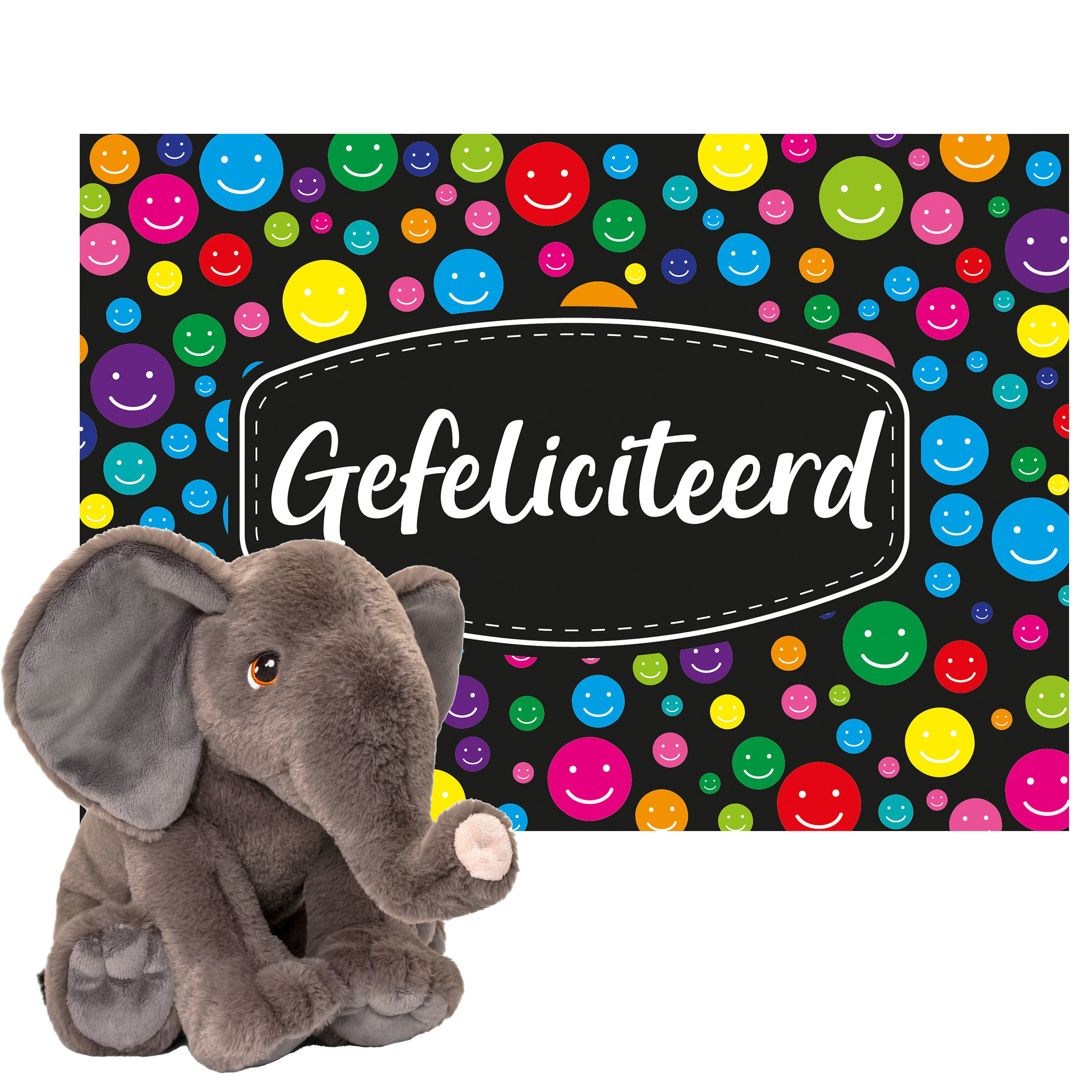 Keel toys Cadeaukaart Gefeliciteerd met knuffeldier olifant 35 cm
