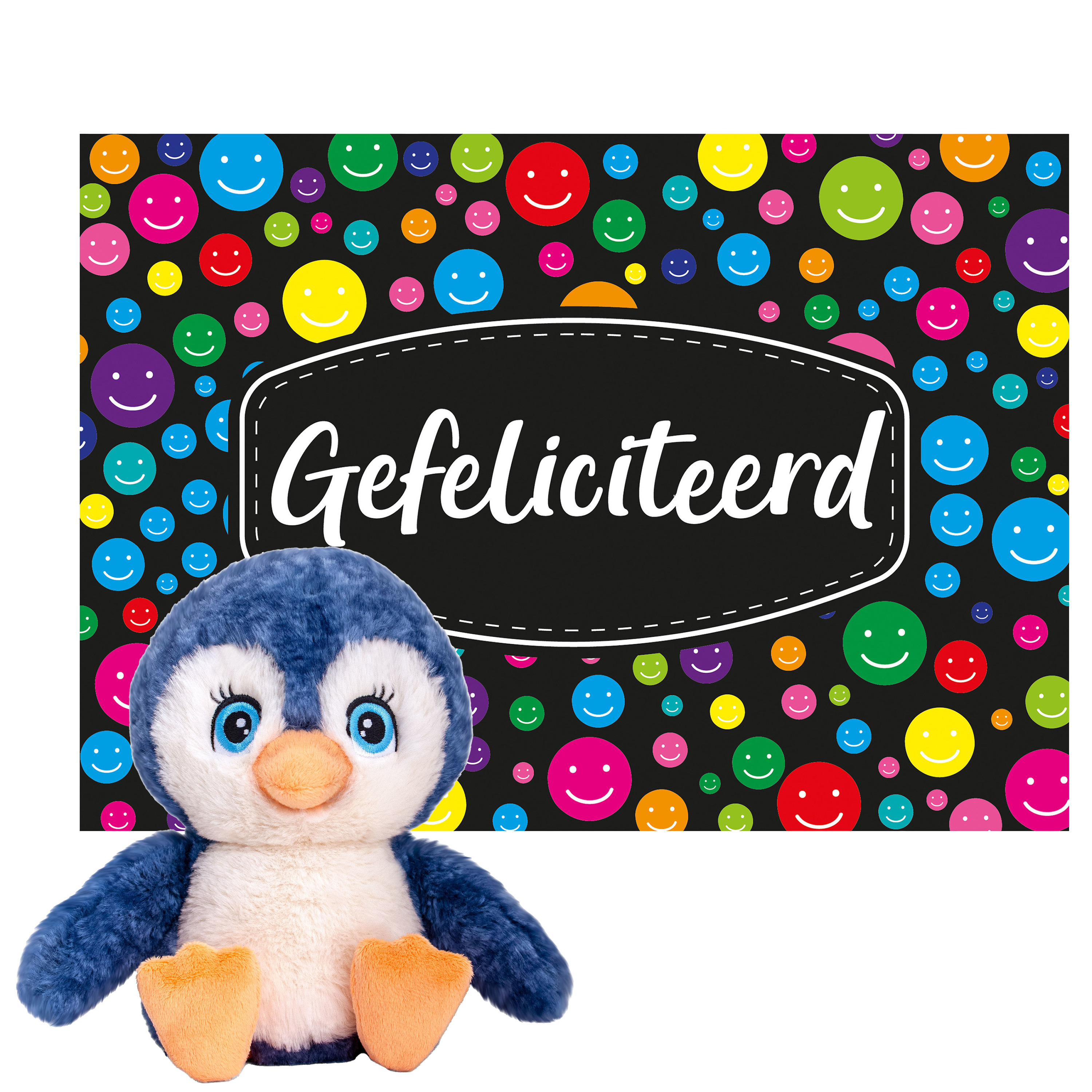 Keel toys Cadeaukaart Gefeliciteerd met knuffeldier pinguin 25 cm