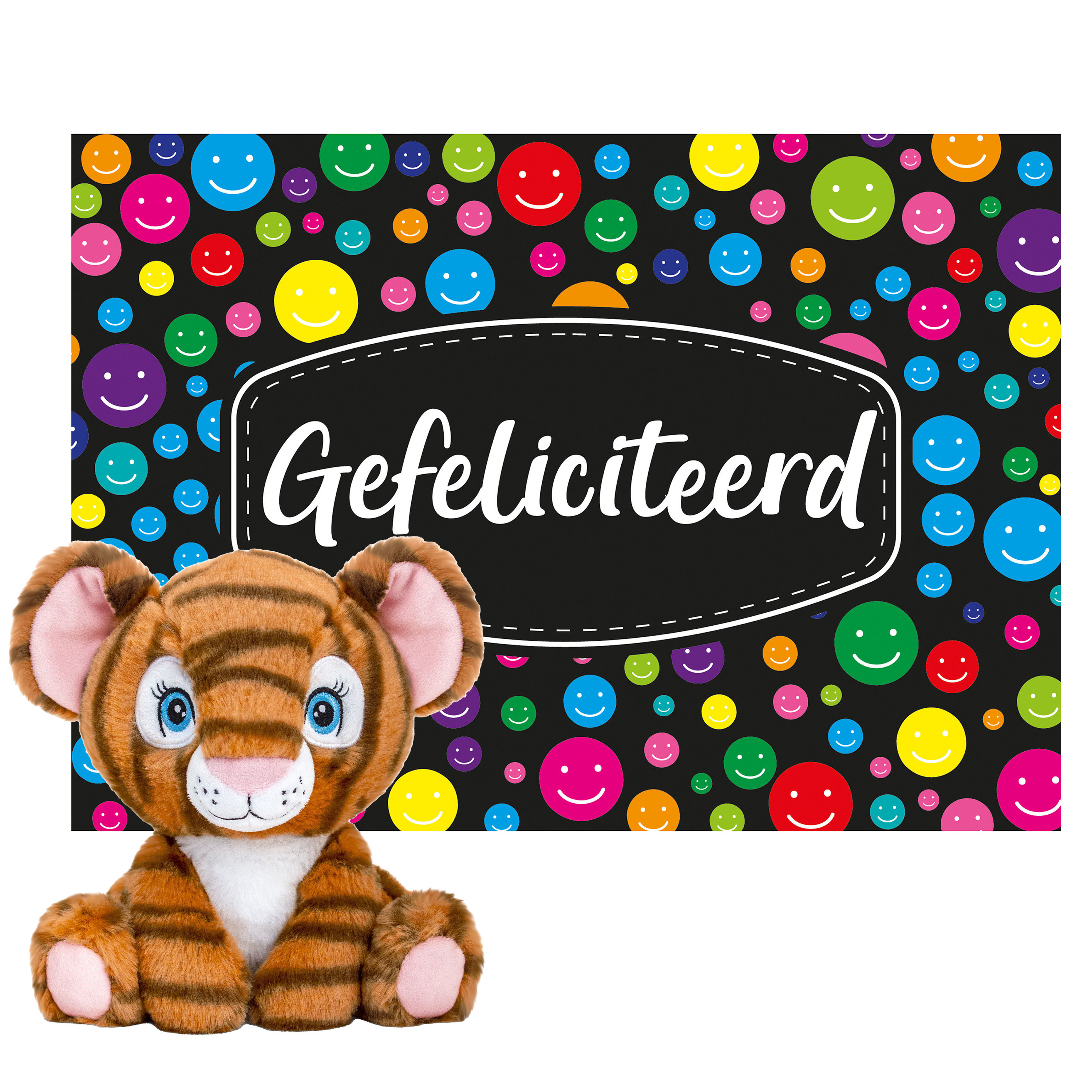 Keel toys Cadeaukaart Gefeliciteerd met knuffeldier tijger 25 cm