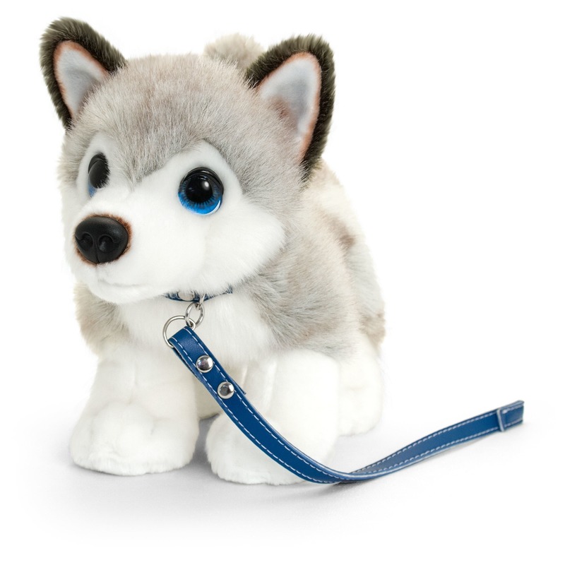 Keel Toys pluche grijs/witte Husky met riem knuffel 30cm -