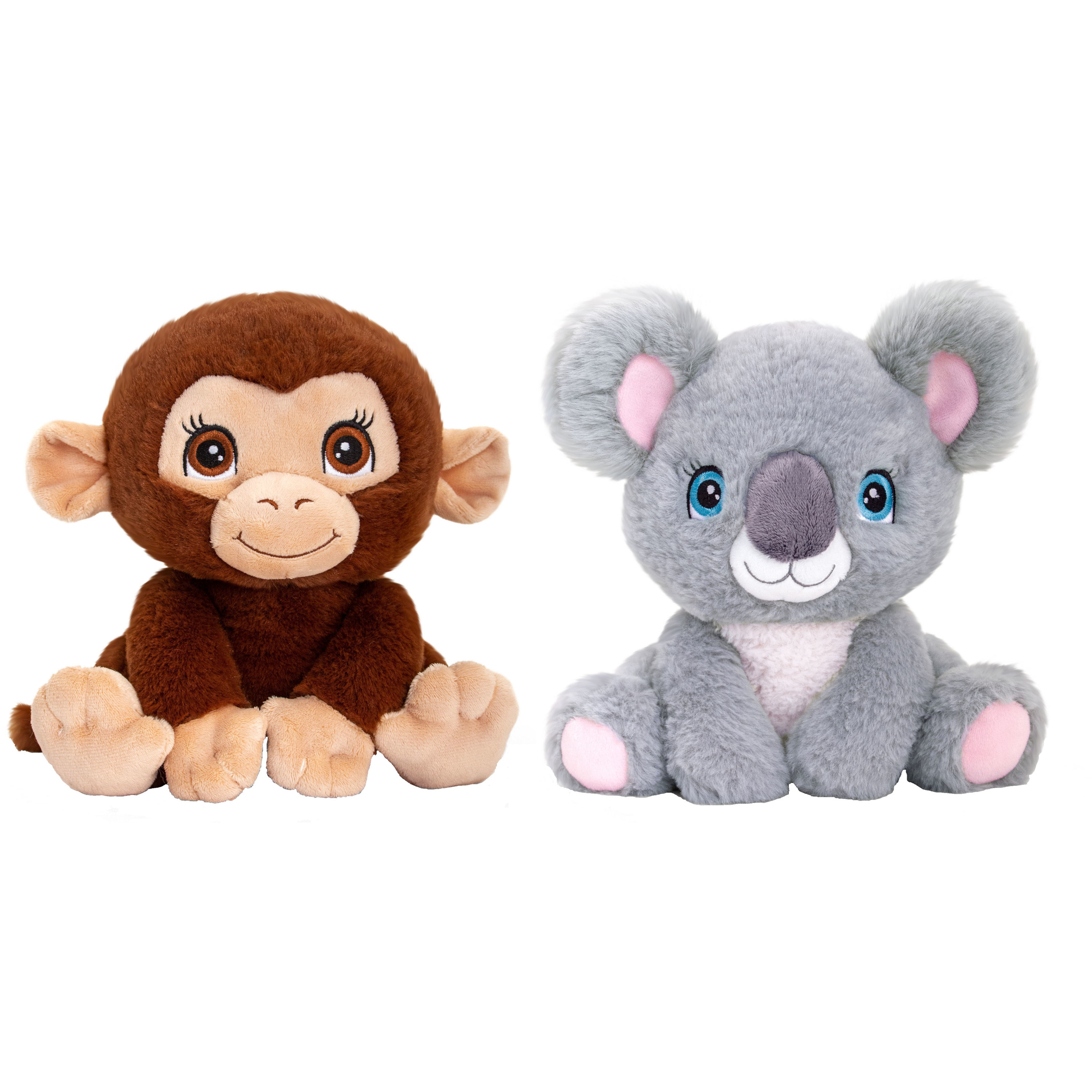 Keel Toys - Pluche knuffel dieren bosvriendjes set koala en chimpansee aapje 25 cm -