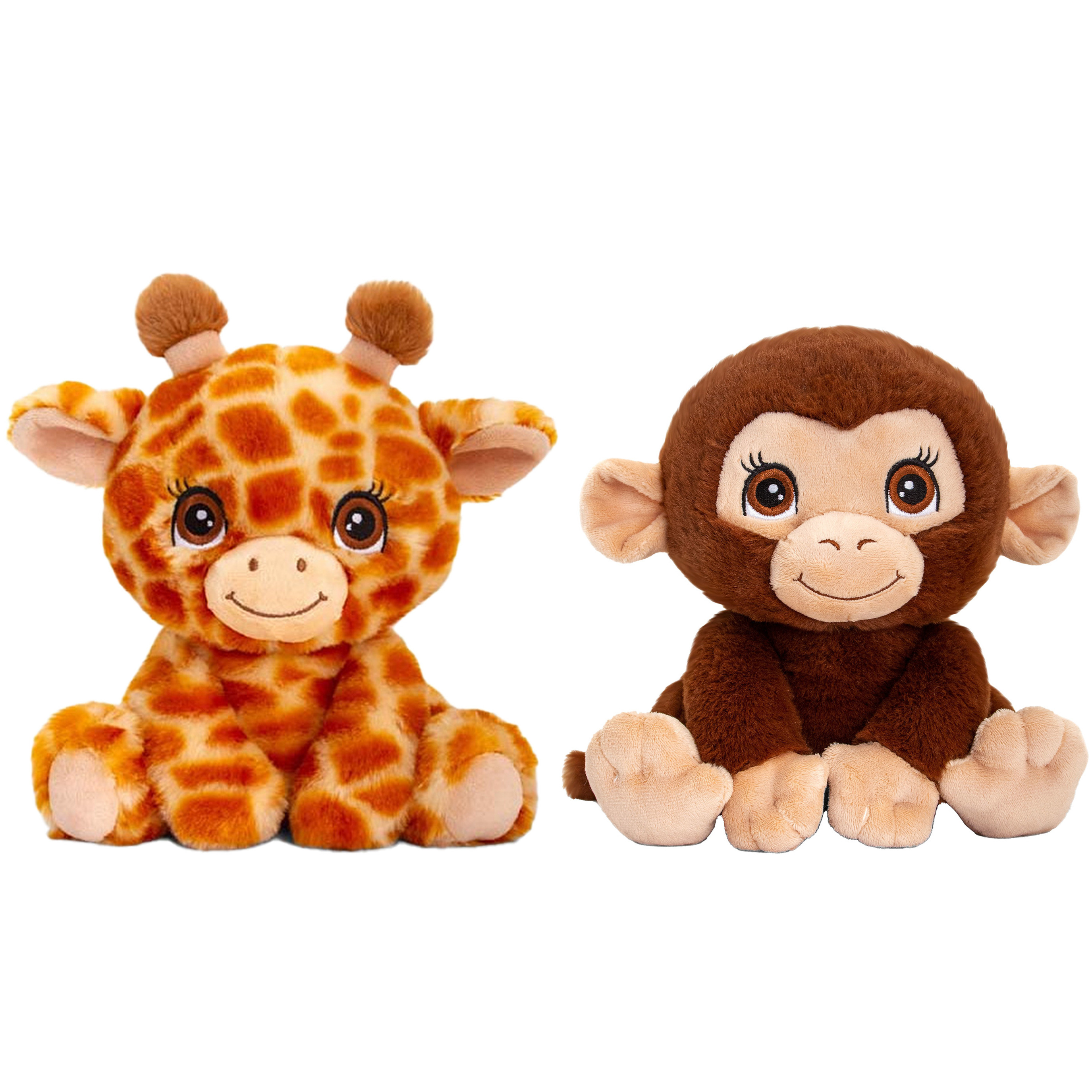 Keel Toys Pluche knuffel dieren vriendjes set giraffe en chimpansee aapje 25 cm