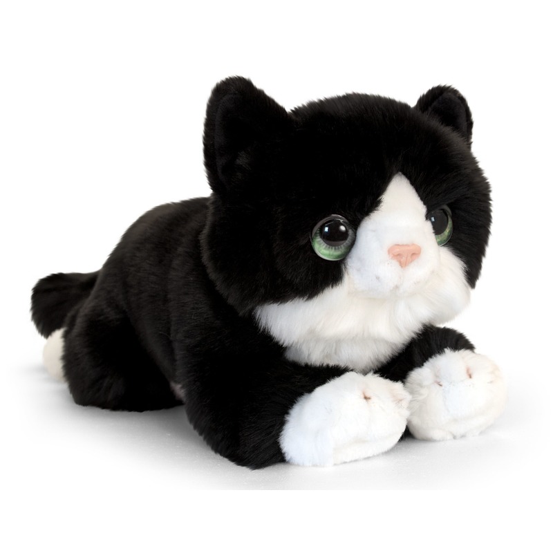 Keel Toys pluche zwart-witte kat-poes knuffel 32 cm