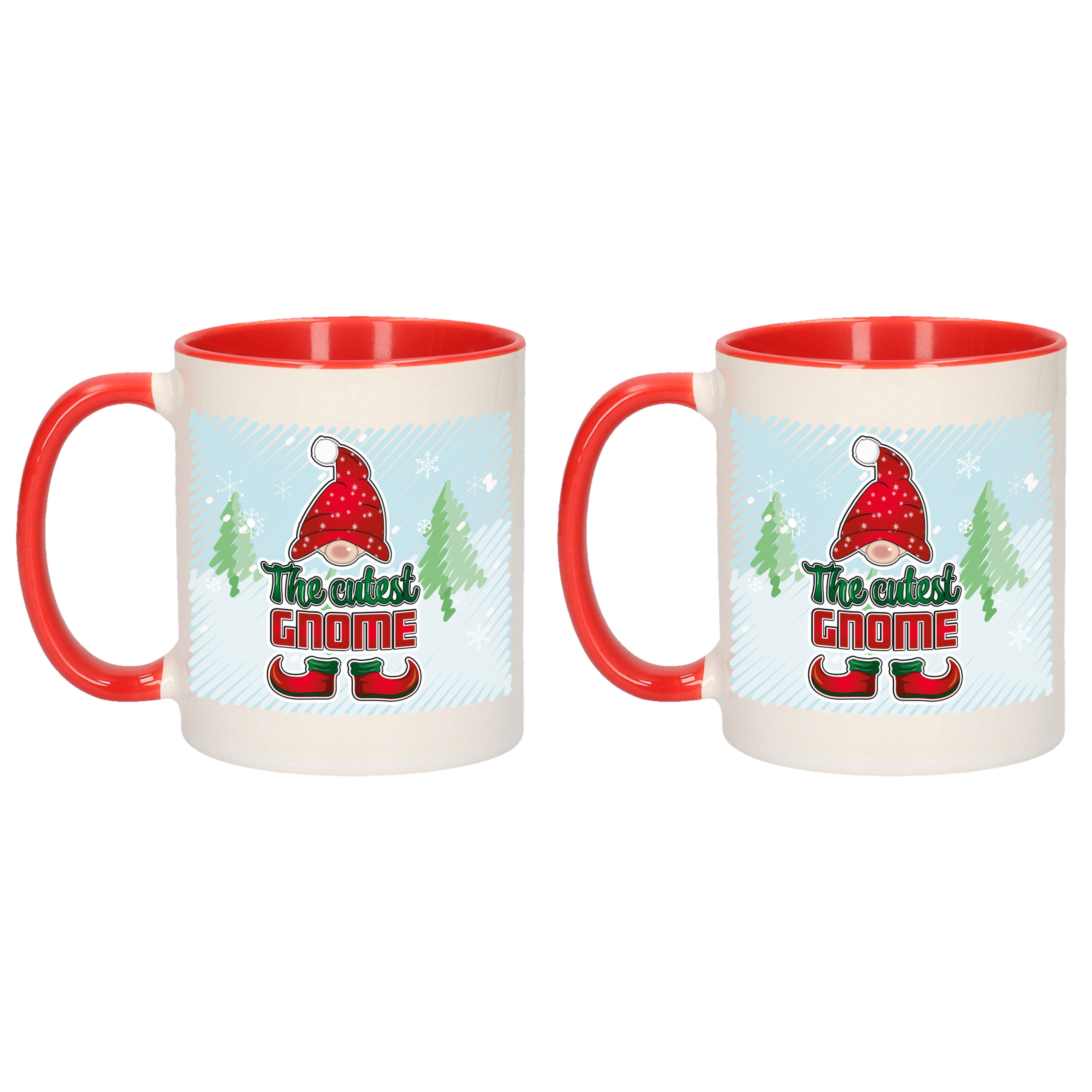 Kerst cadeau koffiemok 2x gnoom kerstkabouter rood 300 ml keramiek