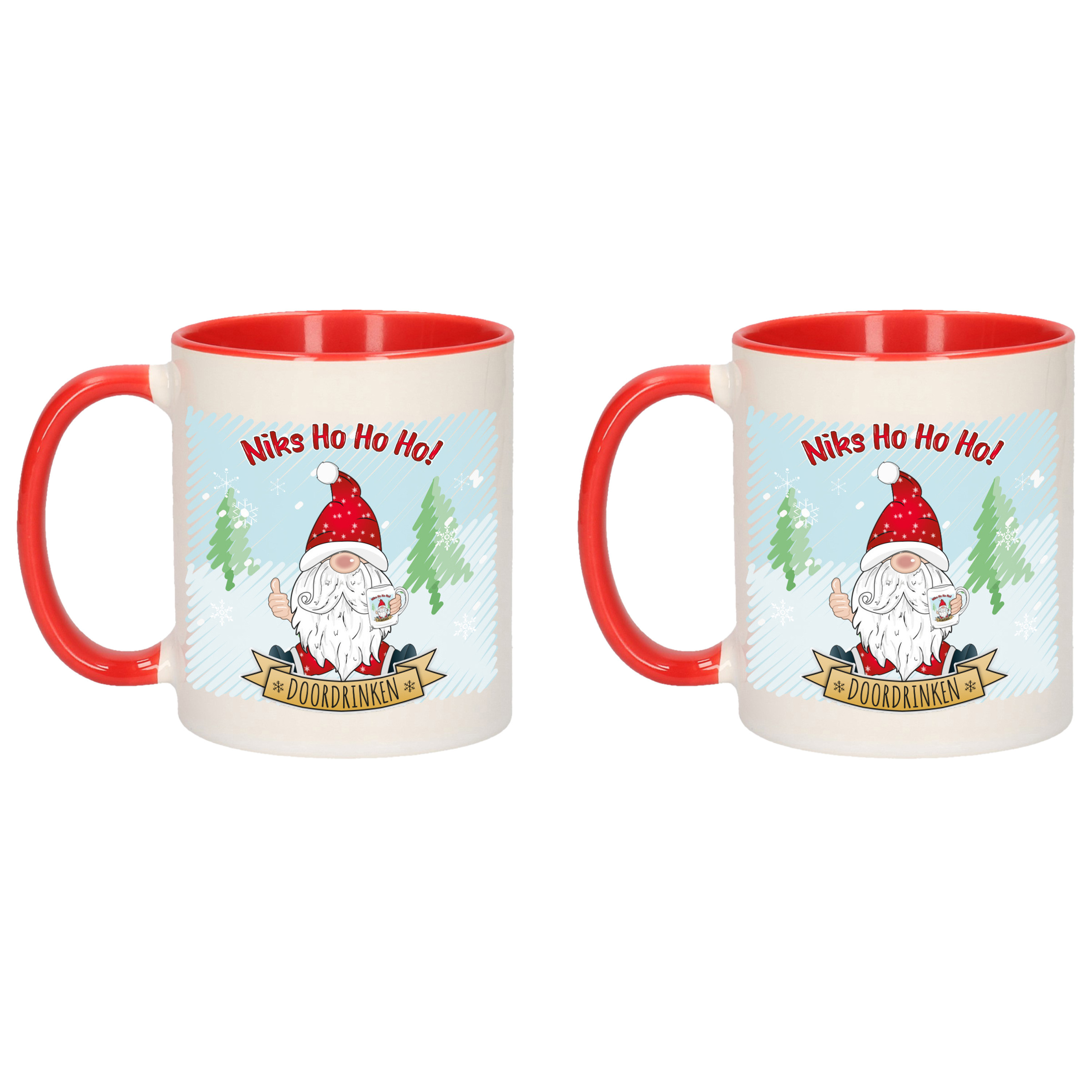 Kerst cadeau koffiemok 2x kerstman rood 300 ml keramiek