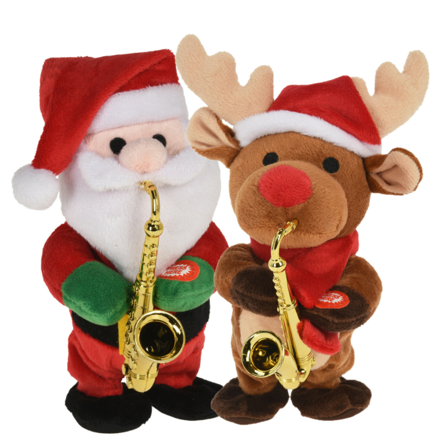 Christmas Decoration Kerst knuffels/figuren -rendier en kerstman - 21 cm - met beweging en geluid -