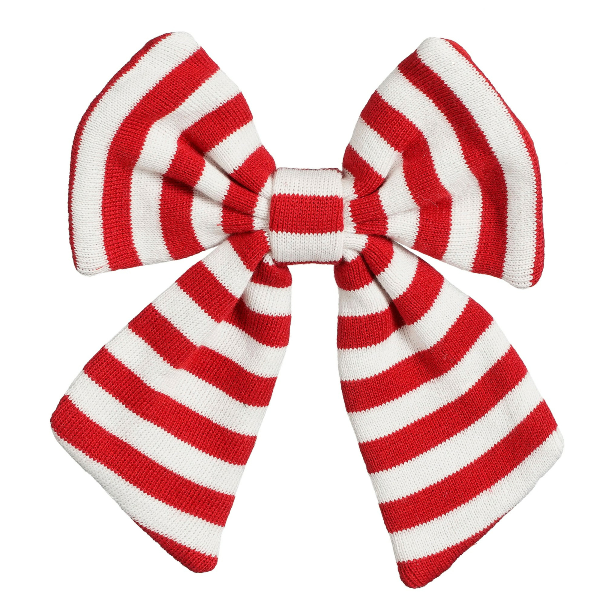 Kerst ornament strik -rood-wit gestreept 20 x 17 cm polyester