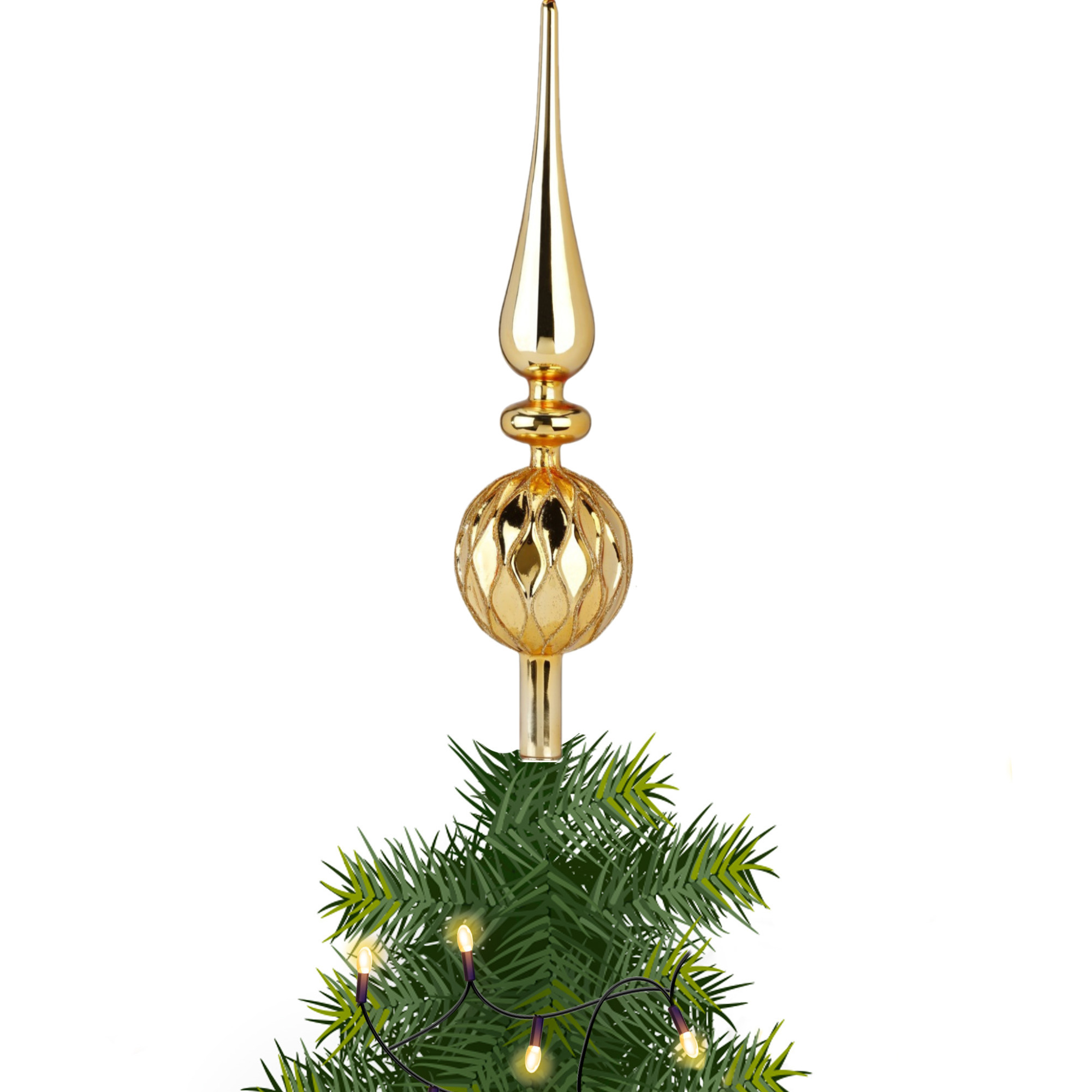 Piek/kerstboom topper - glas - H31 cm - goud gedecoreerd - Kerstversiering