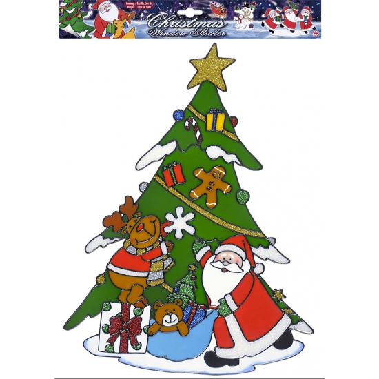 Kerst raamstickers-raamdecoratie kerstman-rendier plaatjes 40 cm