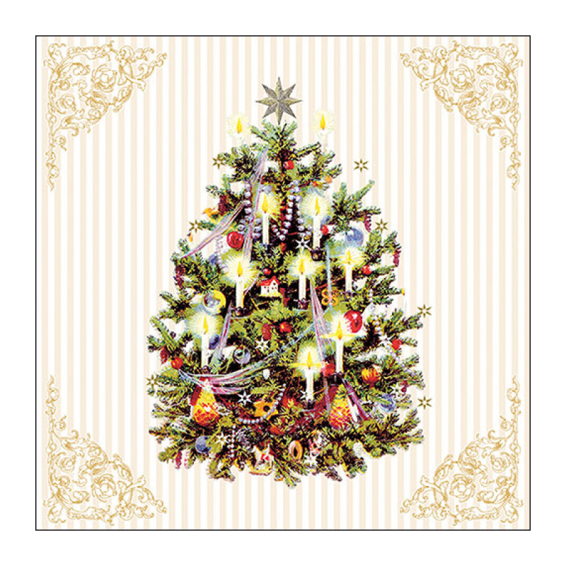Ambiente Kerst thema servetten - 60x st - 33 x 33 cm - creme wit - kerstboom -