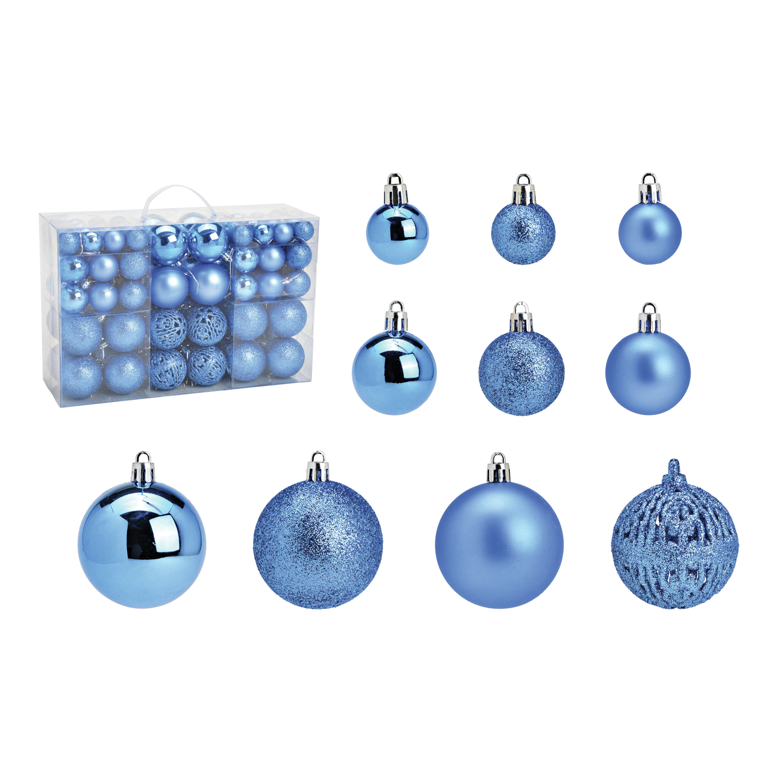 Kerstballen 100x stuks 3, 4 en 6 cm blauw kunststof kerstversiering